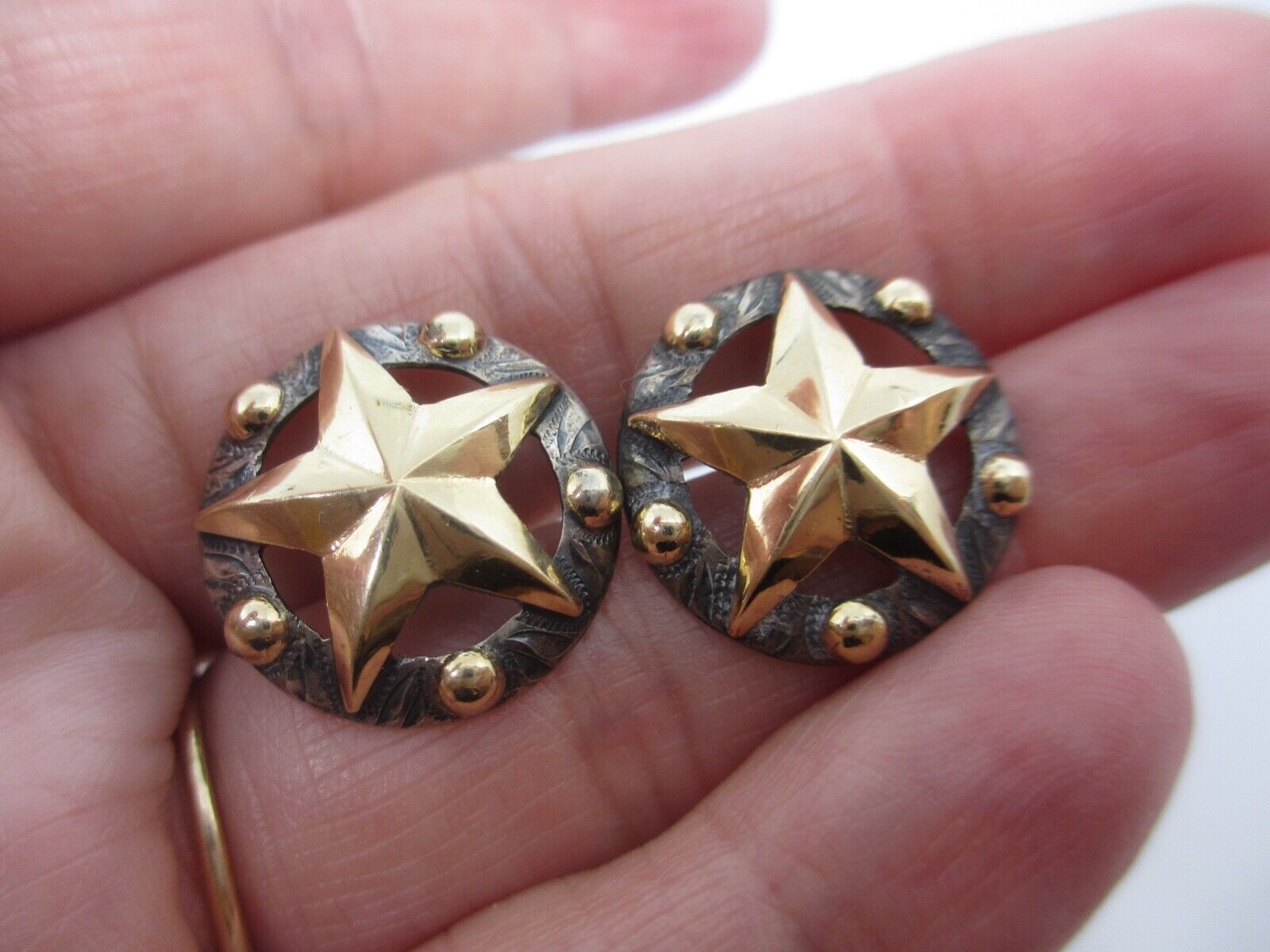 GORGEOUS VOGT Mexico Sterling &14K Gold Fill TEXAS LONE STAR Western Earrings-NR