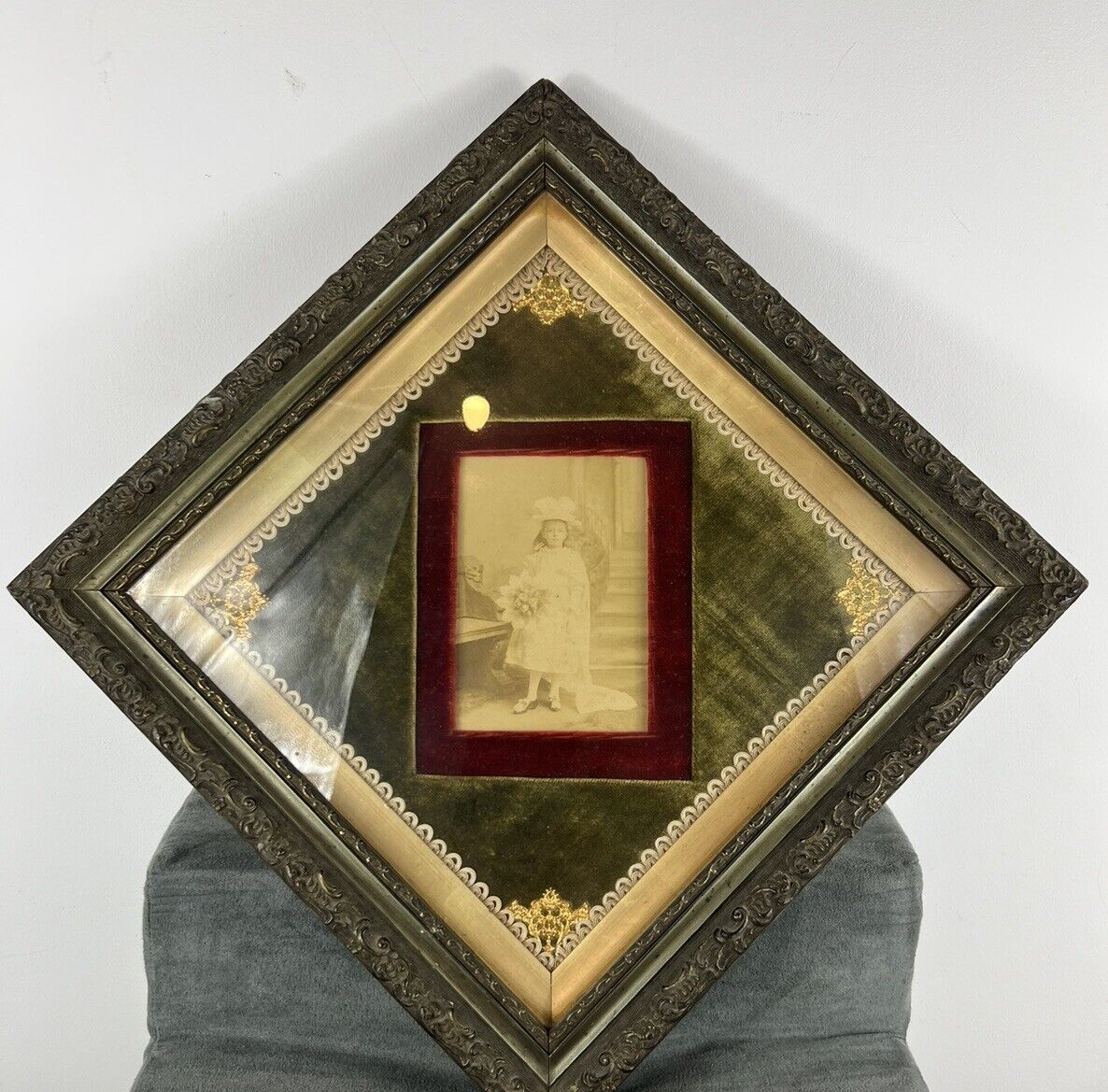 antique photo frame Edwardian/victorian Of Young Girl Pictured Diamond Set Up