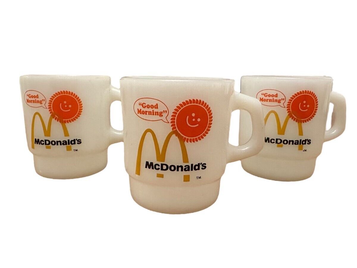 Vintage McDonald’s Fire King Mugs X3. Anchor Hocking Stacking “Good Morning”