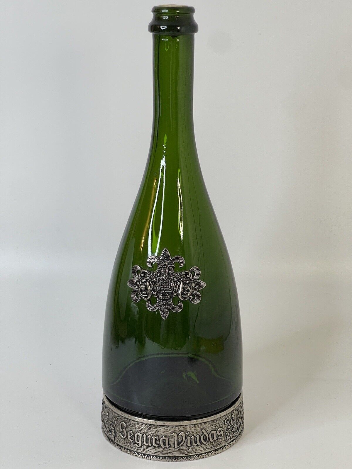 Segura Viudas Brut Reserva Heredad Cava Champagne Wine Bottle with Pewter Vase