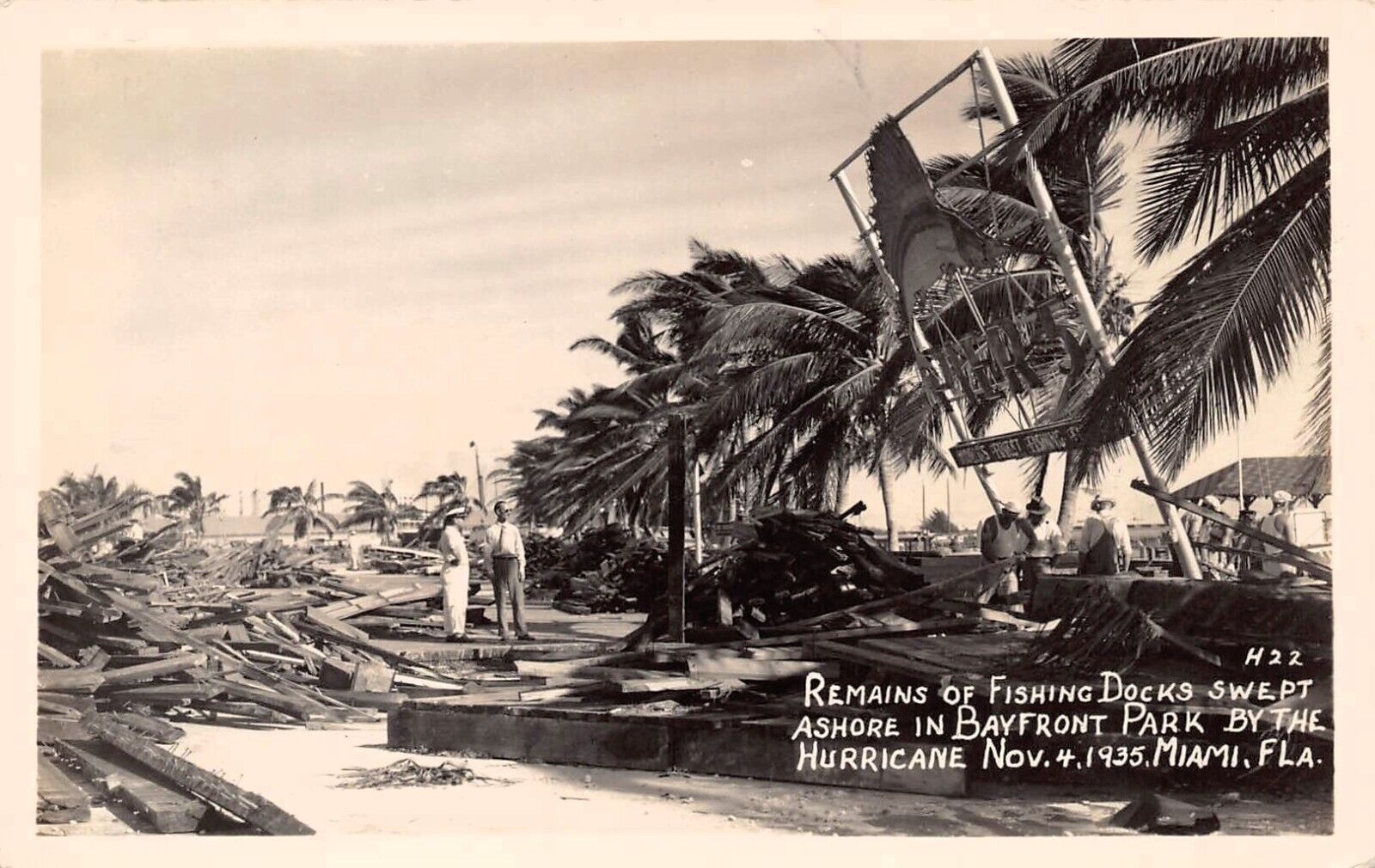 RPPC Miami FL Florida 1935 Hurricane Disaster Beach Marina Photo Postcard D22