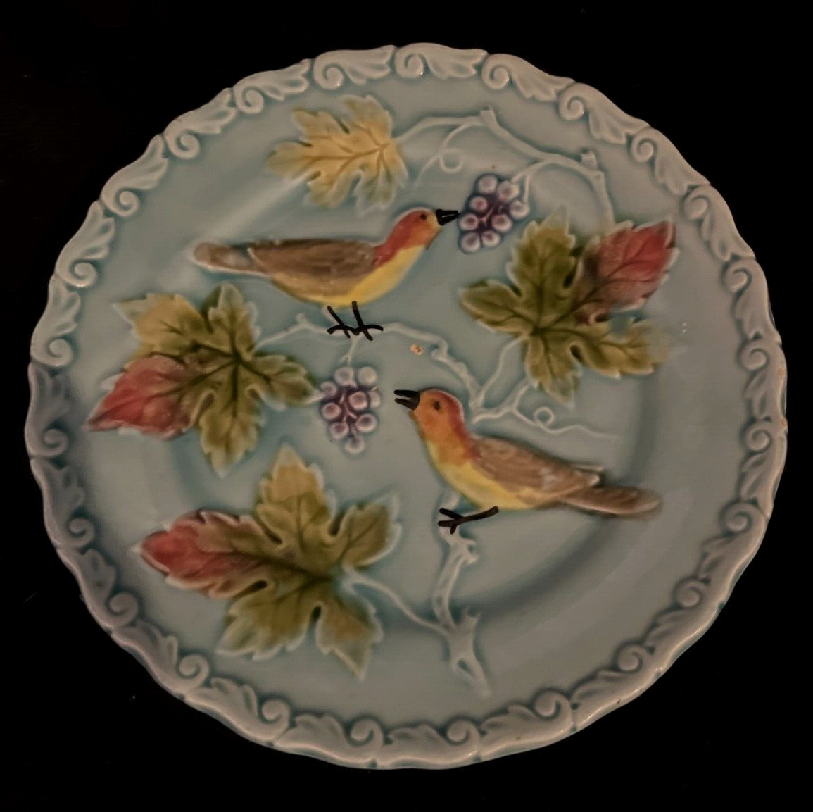 Vintage German Majolica Zell - by Georg Schmider C. 1922  Birds Berries 6\