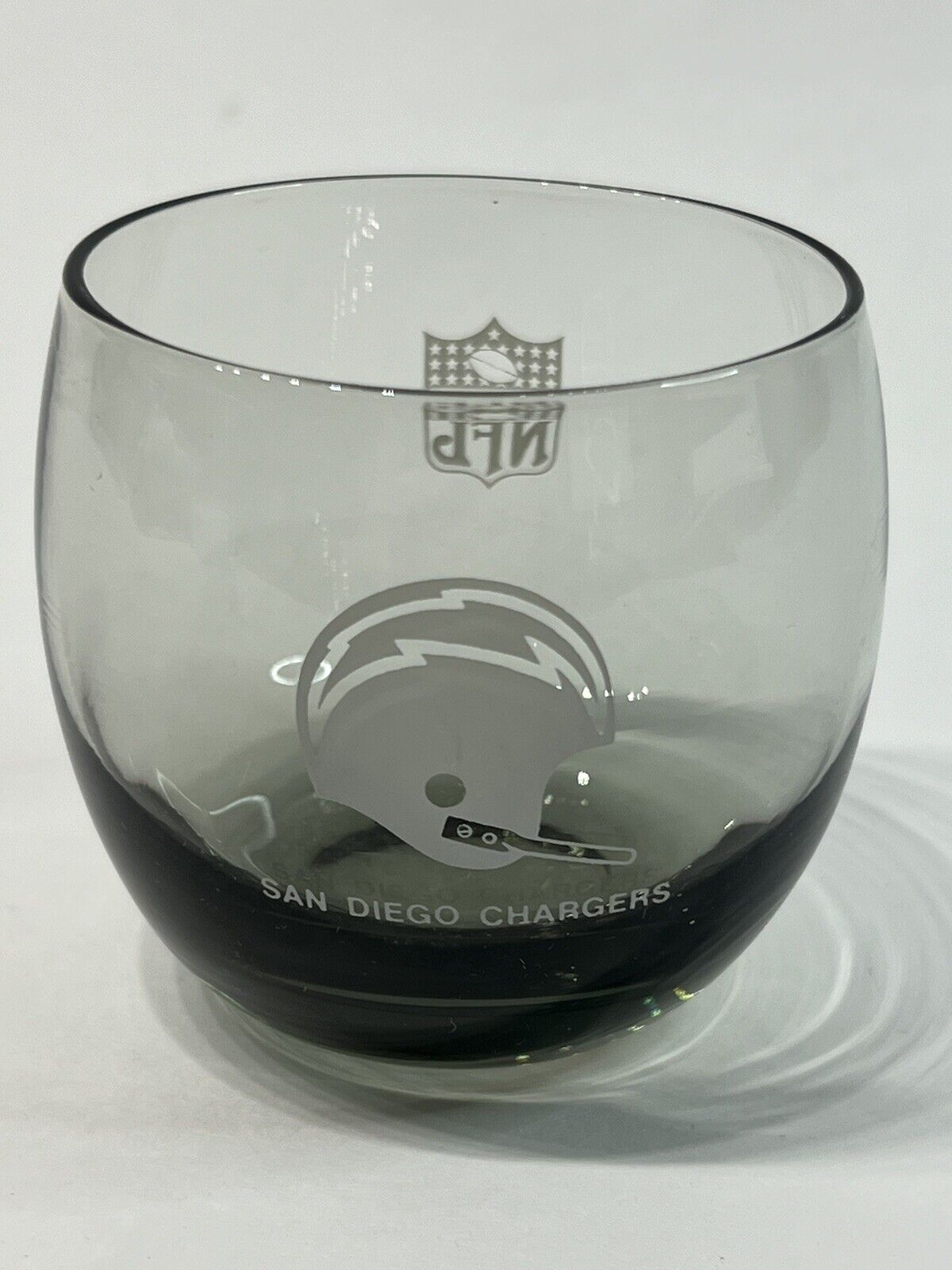 Vintage 1970’s San Diego Chargers Smoke Gray NFL Roly Poly Cocktail Glasses 8 Oz