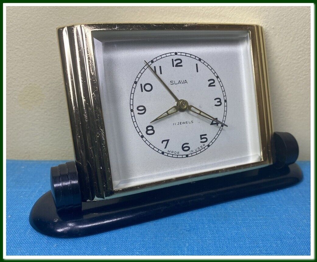 Vintage Mechanical Alarm Clock Slava 11 Jewels Russian USSR Soviet 1980 #16524