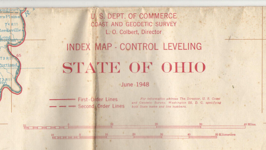 VTG 1948 STATE OF OHIO INDEX MAP - CONTROL LEVELING DEPT. OF COMMERCE 33x39\