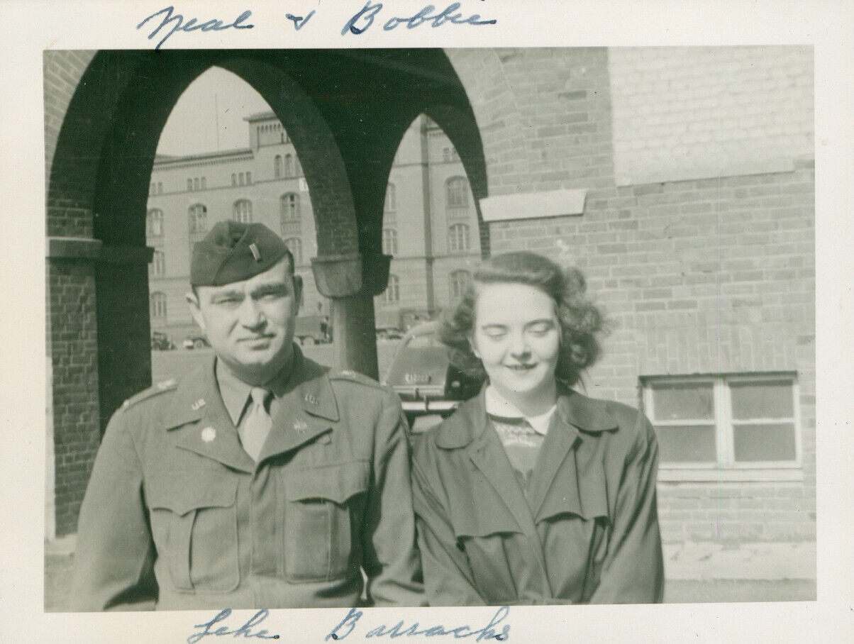 Mar 1947 759th MP\'s Lehe Barracks Bremerhaven Germany Photo Lt Neal Thore & wife