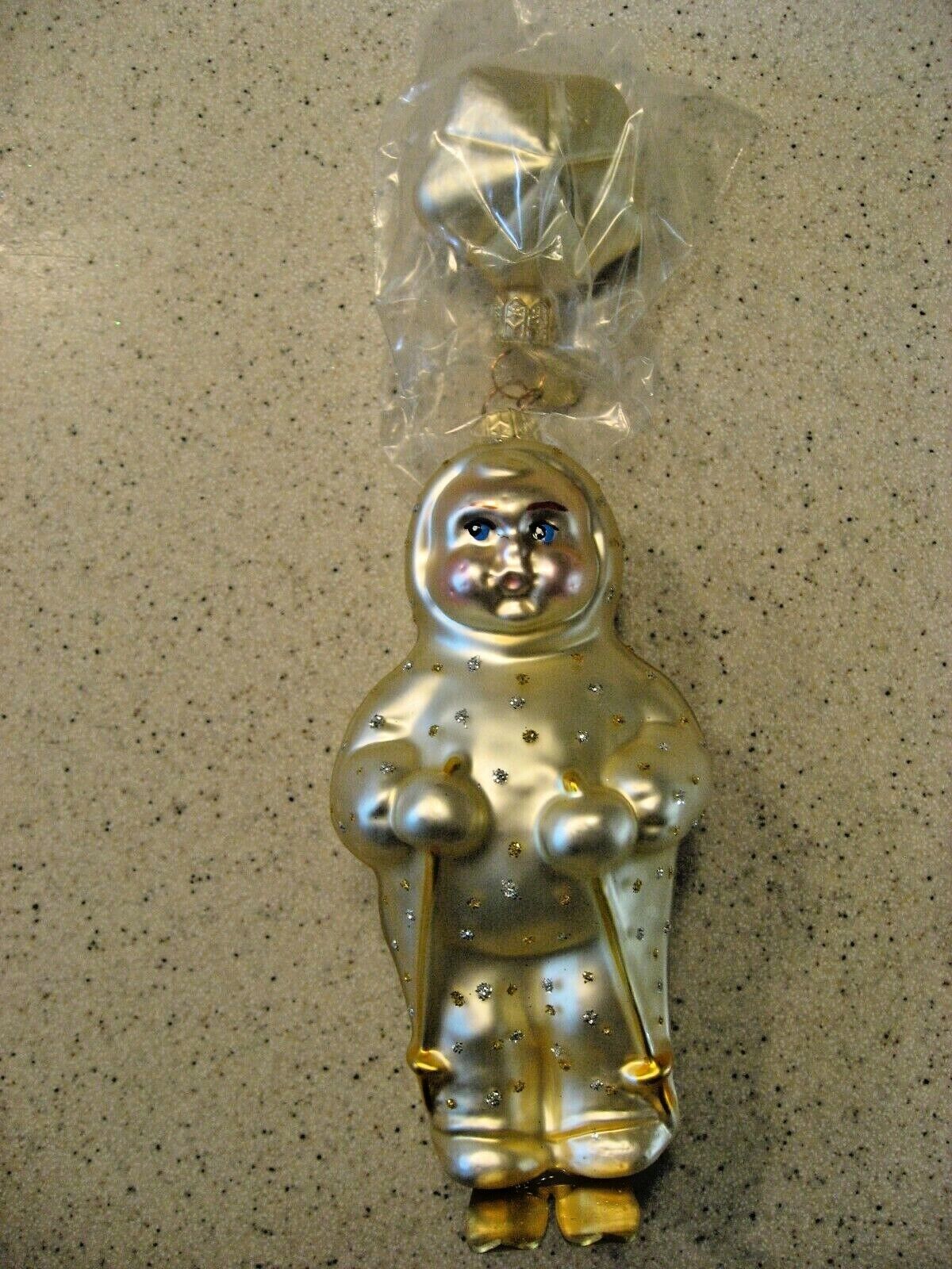 Vintage Snowbabies Snowbaby Angel on Skis with a Star Overhead Glass Ornament