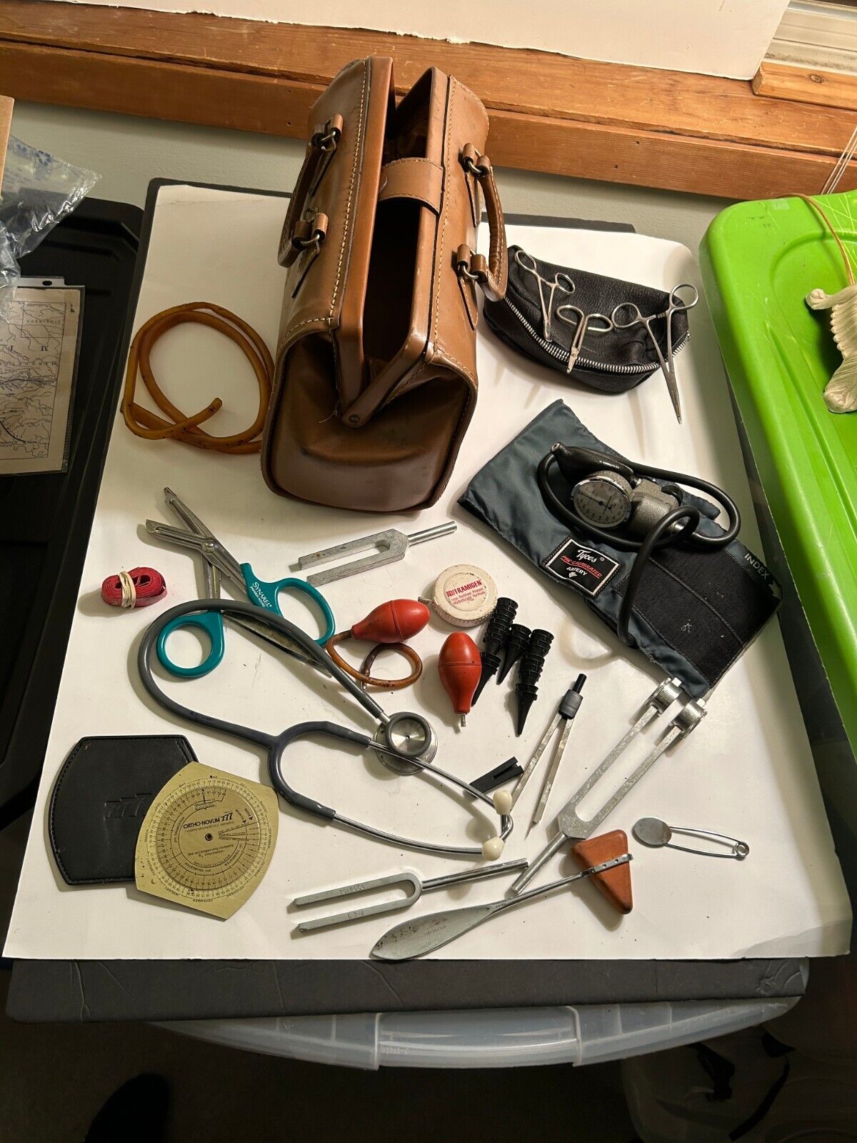 Vintage Doctor's Bag, Stethoscope, Blood Pressure Cuff, Sphygmomanometer, More +