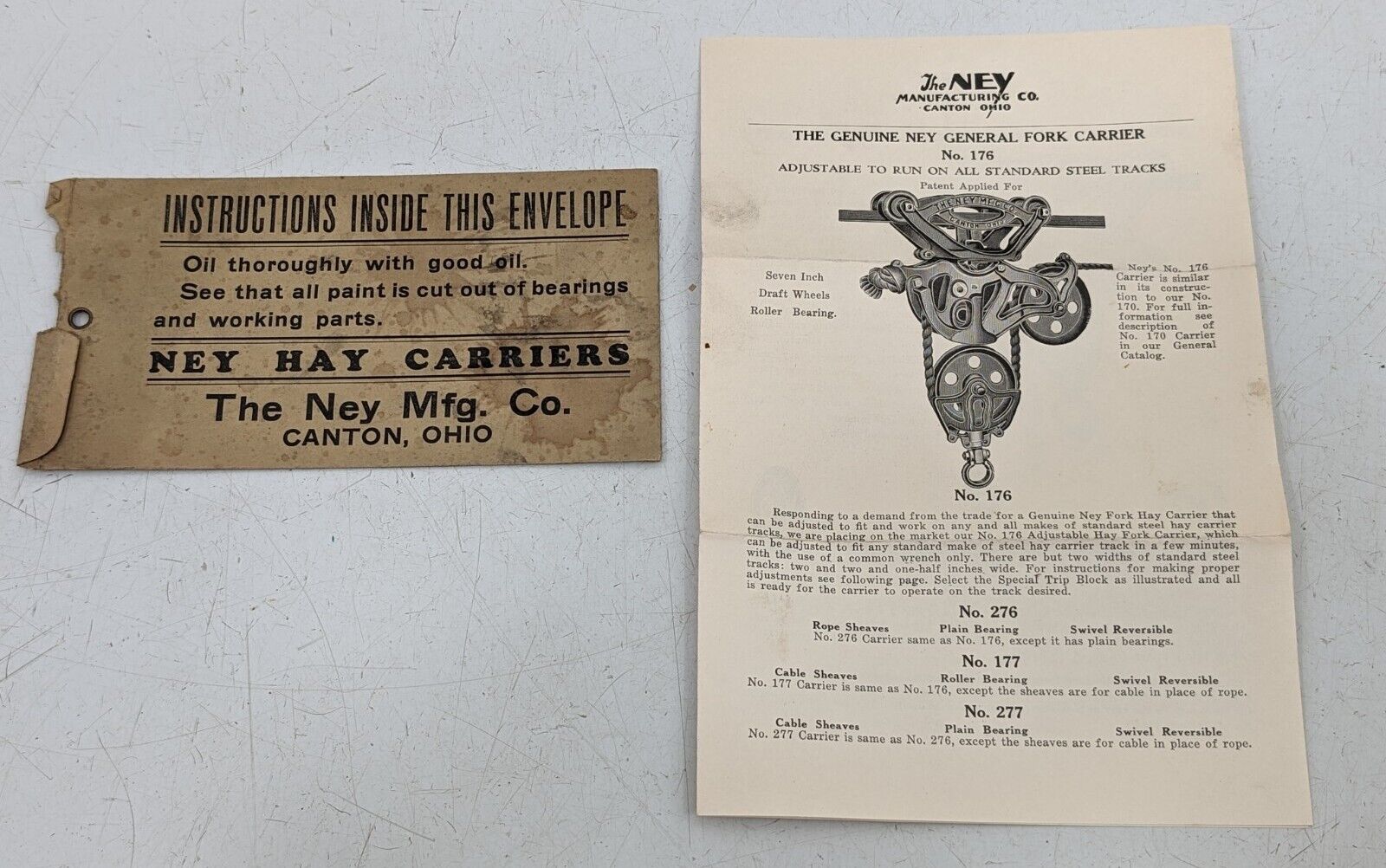 Vintage Ney MFG. Hay Carrier Instructions With Original Envelope Advertising 