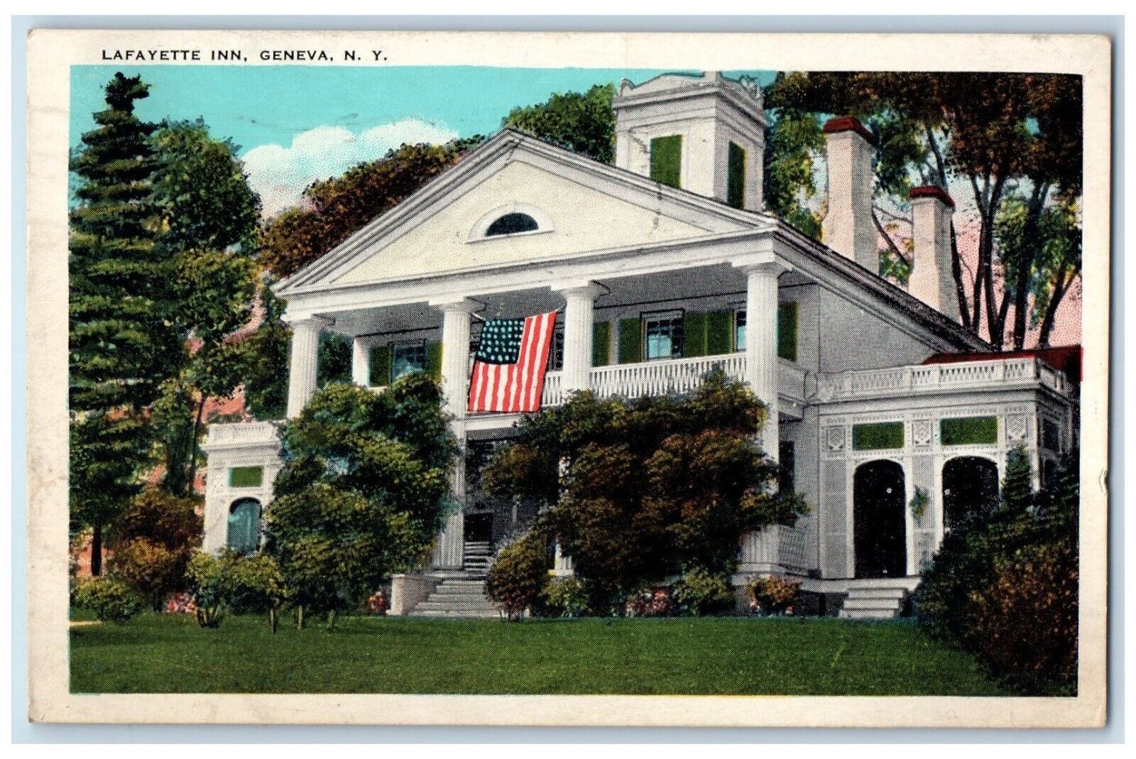 1931 Lafayette Inn Hotel Building Flag Geneva New York NY Vintage Postcard