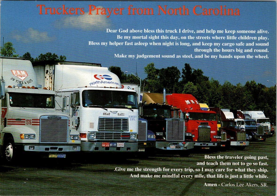 TRUCKERS PRAYER From NORTH CAROLINA~Carlos Lee Akers  SEMI~TRUCKS  4X6  Postcard
