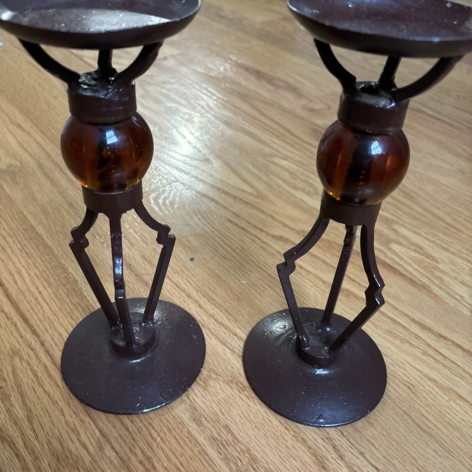 Cast Metal Pillar Candle Holder With Glass Amber Globe (Set Of Two) Pier One