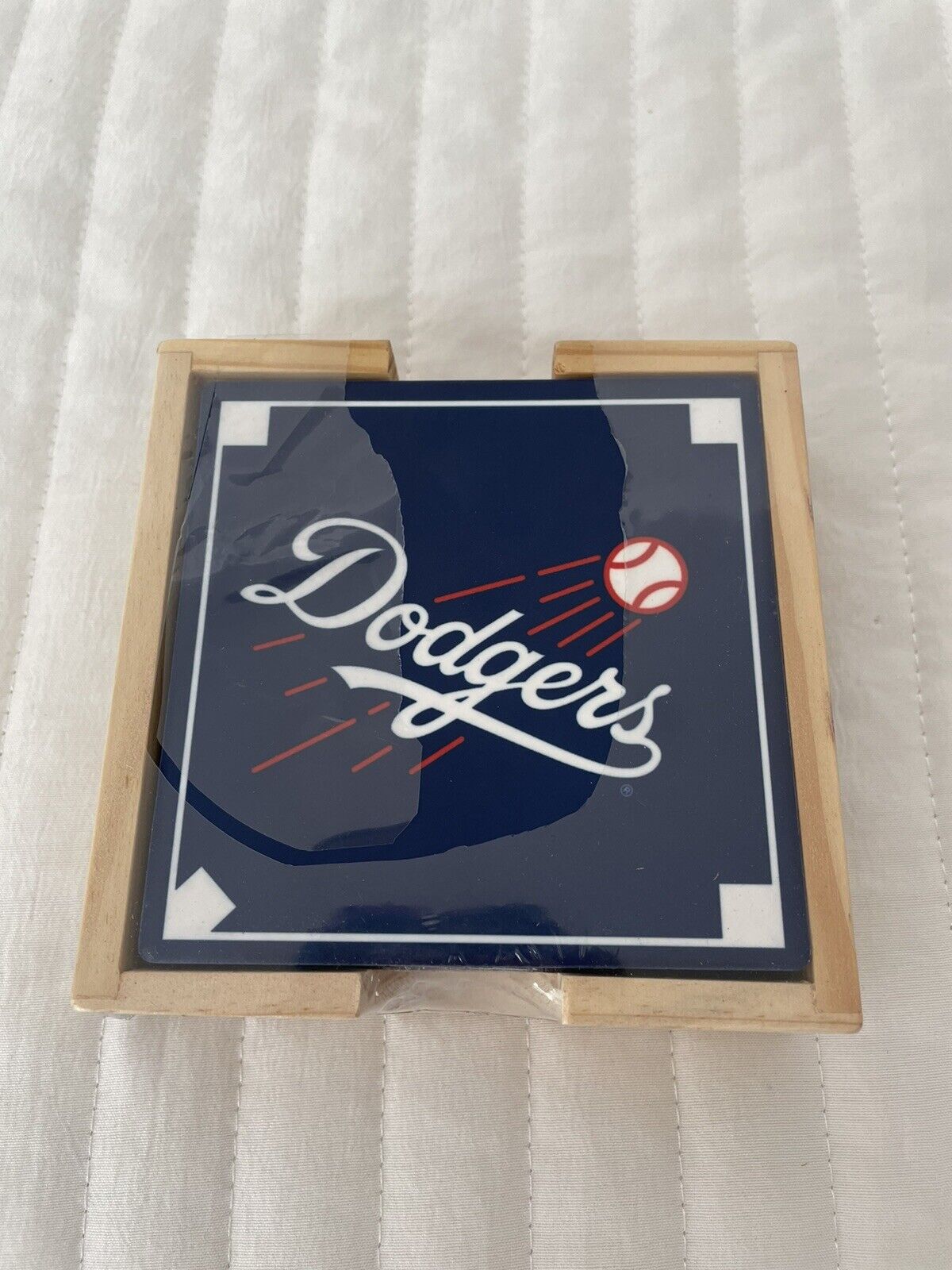 L.A. Dodgers Baseball Team Arco Gas 4 Ceramic Tile Drink Coasters (NEW) UNOPENED