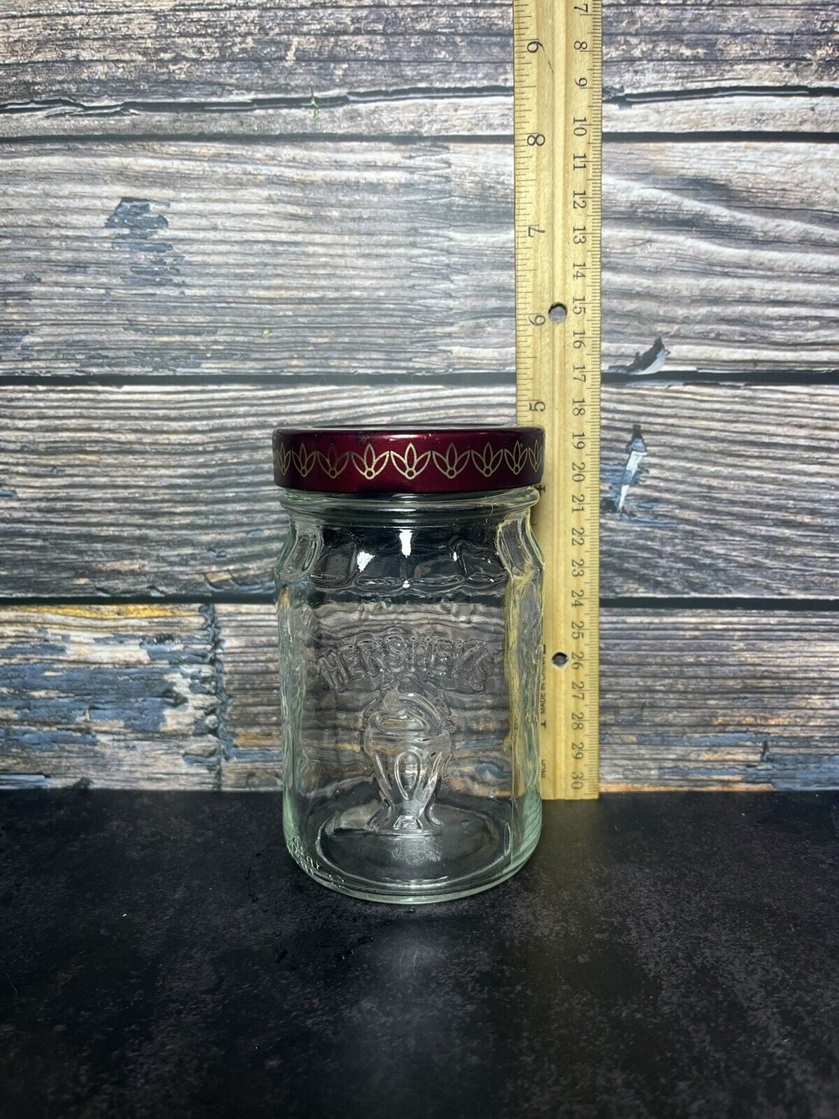Vintage Hershey's Chocolate Shoppe Toppings Embossed Glass Jar Metal Lid