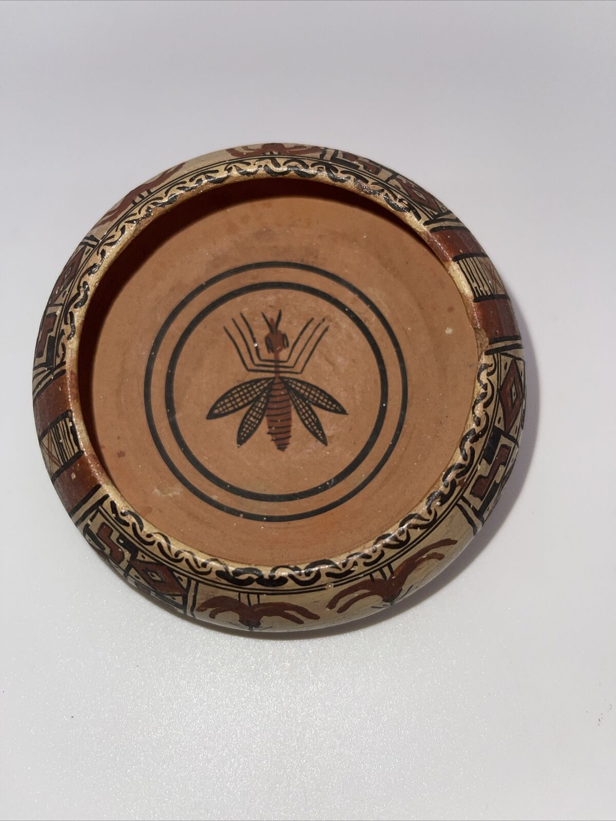 Early Native American Polychrome Pottery Bowl ( Mosquito ) Unsigned