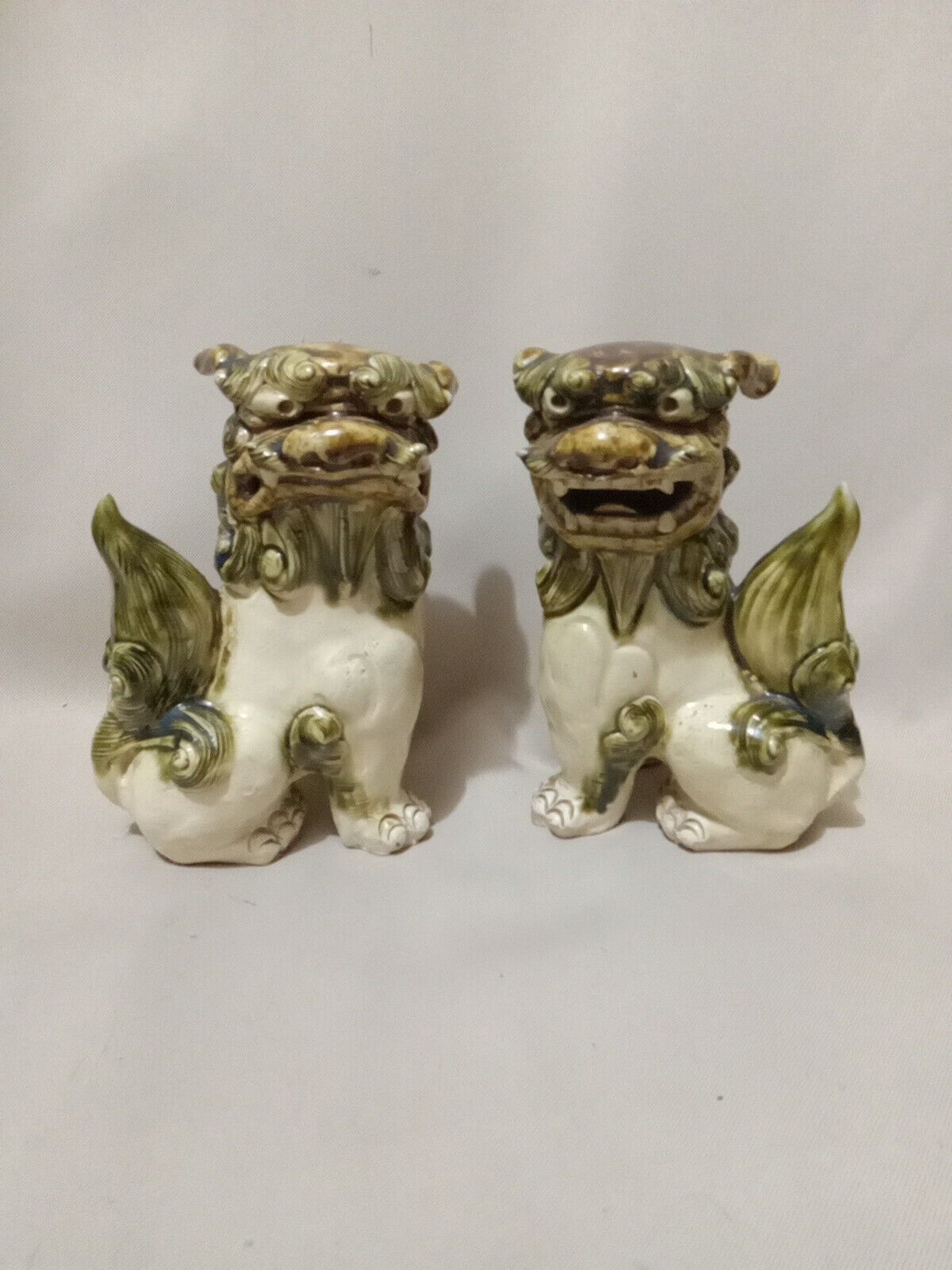 Pair of Vintage Chinese FOO DOGS Glazed Ceramic Sculptures