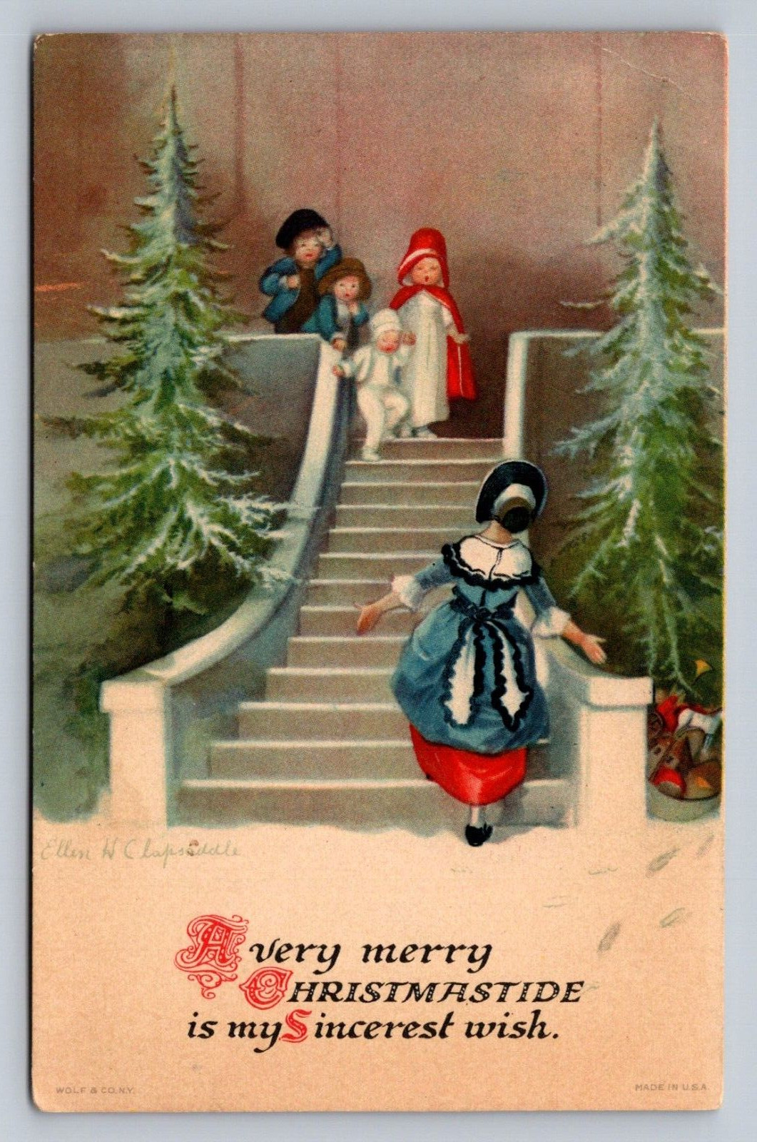 Postcard A Very Merry Christmas Victorian Mother Children A/S Clapsaddle D992