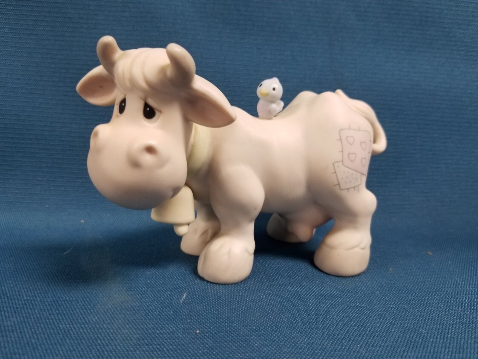 Vintage 1980 Precious Moments E-5638 Cow With Bell And Blue Bird Figurine