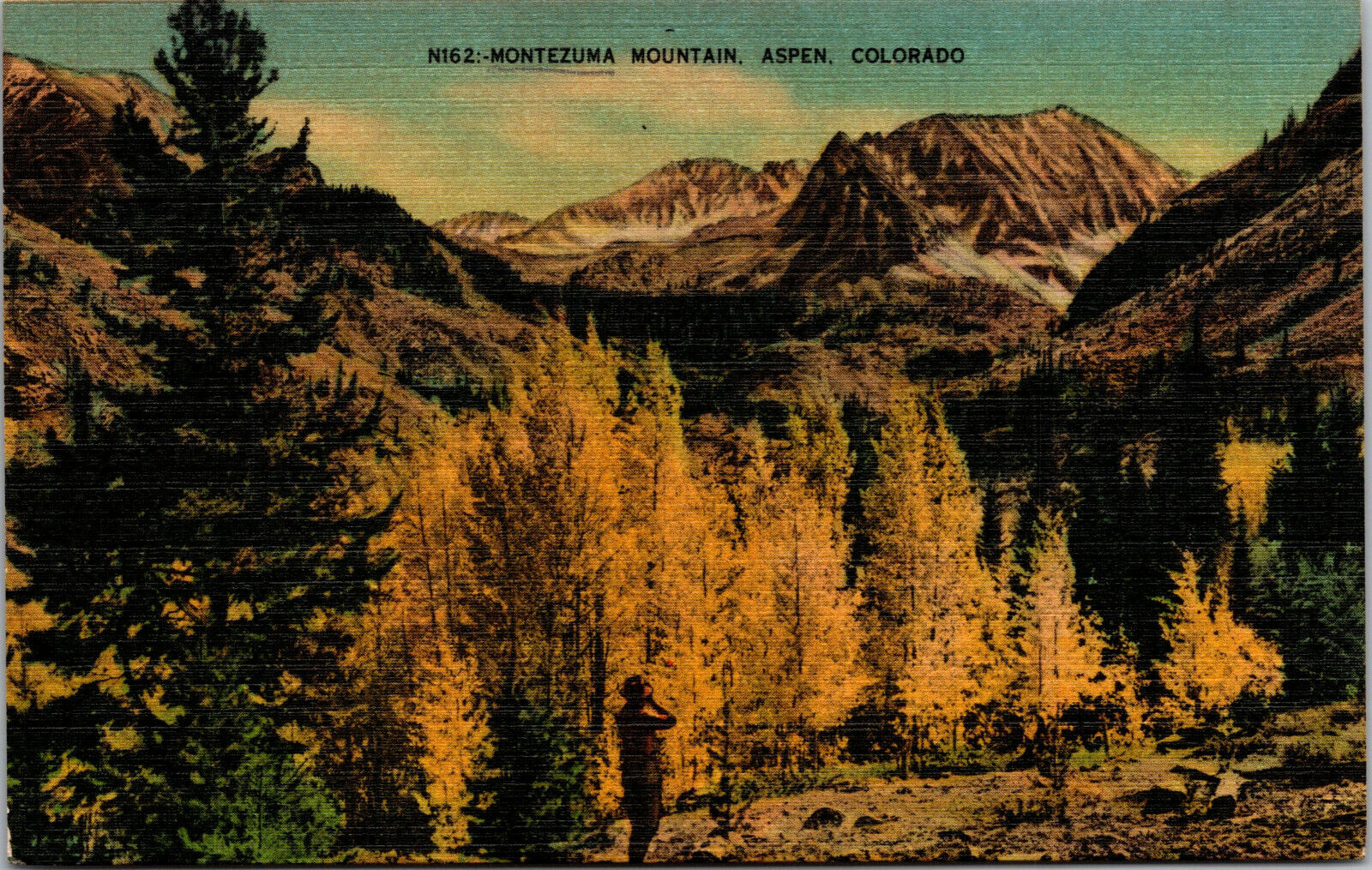 Vtg 1930's Montezuma Mountain Aspen Colorado CO Linen Postcard