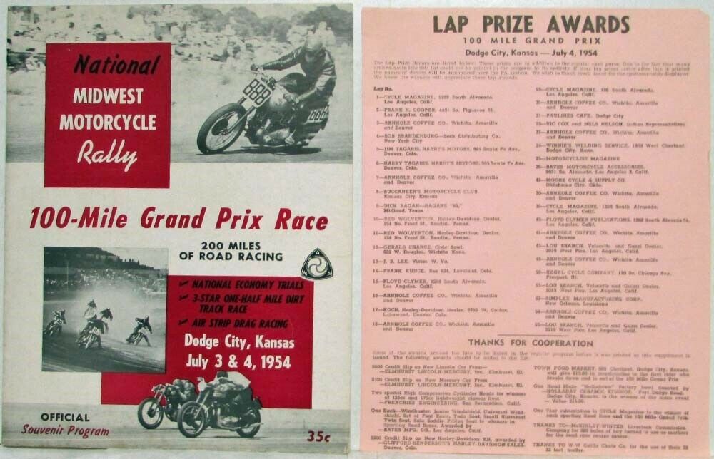 1954 National Midwest Motorcycle Rally Official Souvenir Program - Dodge City KS