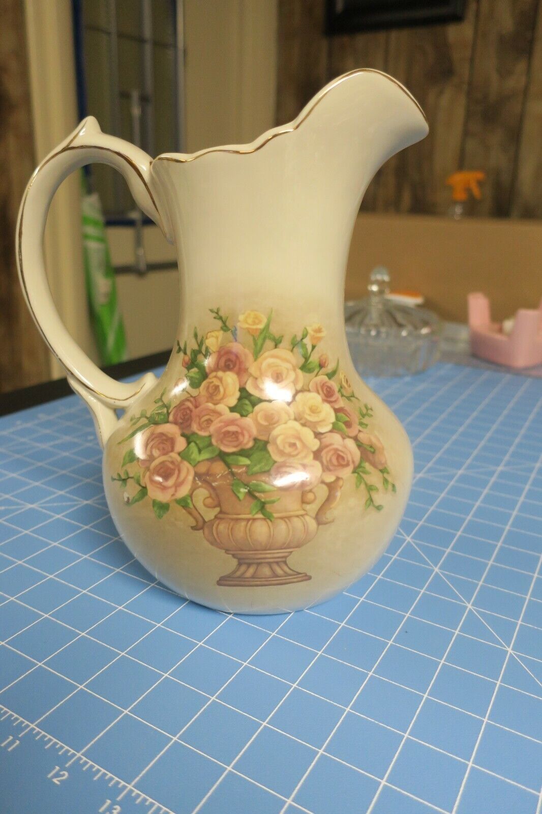 Belk\'s All For You Ceramic Water Pitcher  Floral Earth Tone Roses large 10\