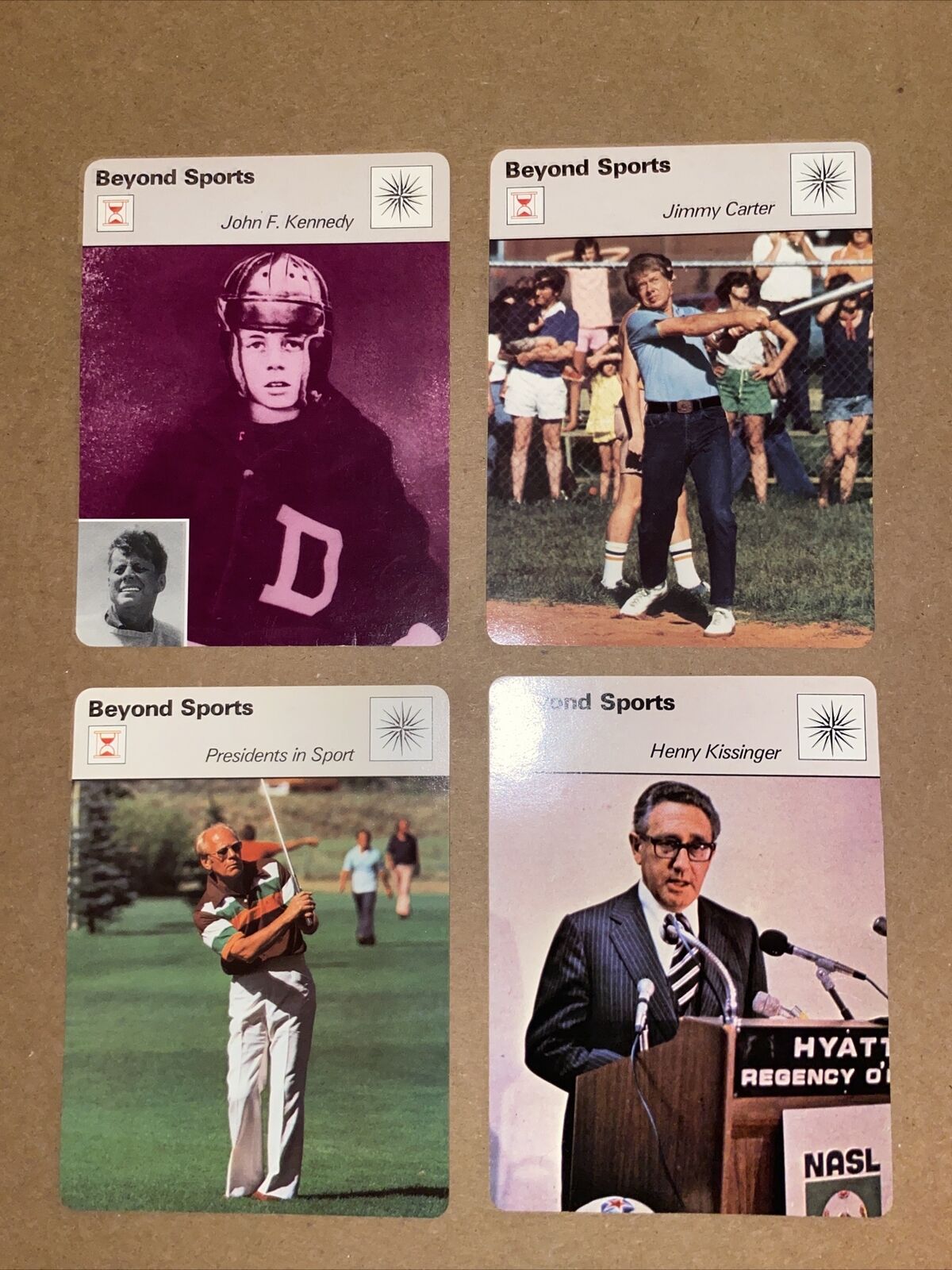 Vintage Sportscaster card Lot (4) 1977-1979 JFK, J. Carter, G. Ford, H.Kissinger