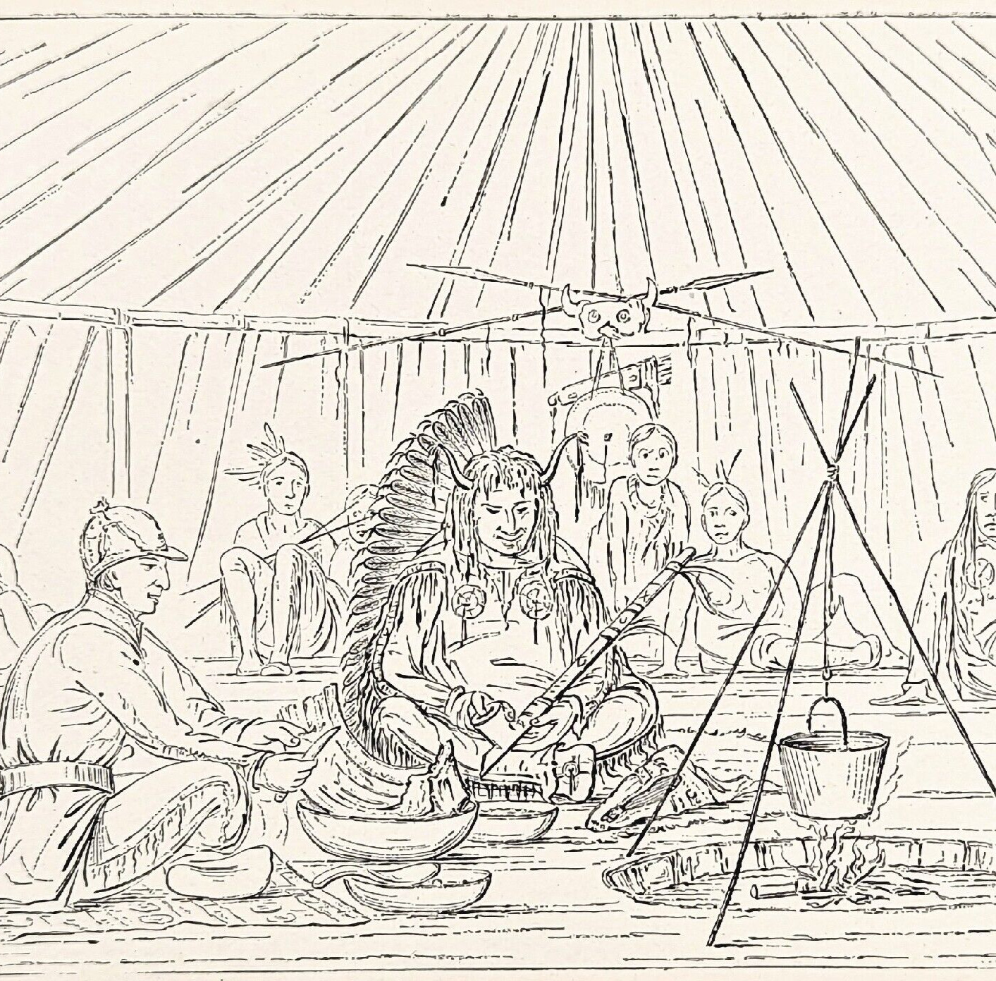 1832 Mandan Indian Chief Engraving 1885 Native Americans George Catlin ORIGINAL