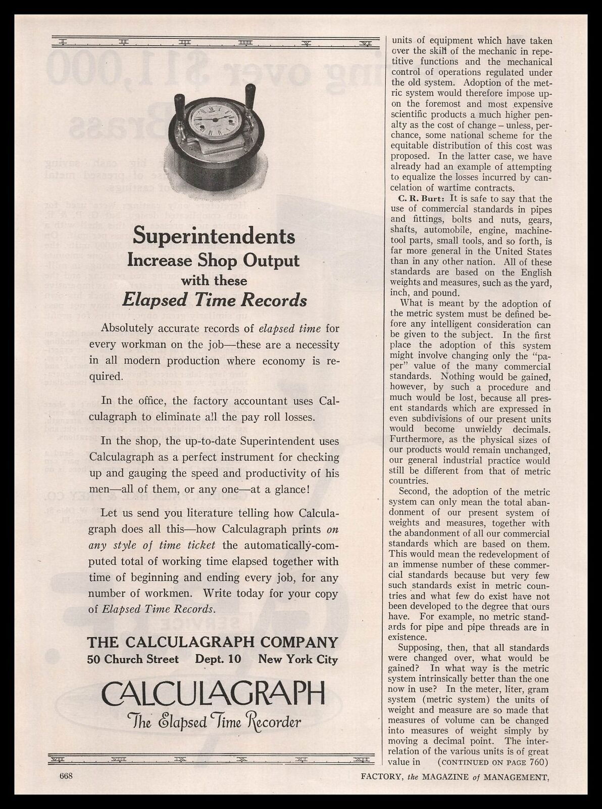 1926 The Calculagraph Company New YOrk Elapsed Time Recorders Vintage Print Ad