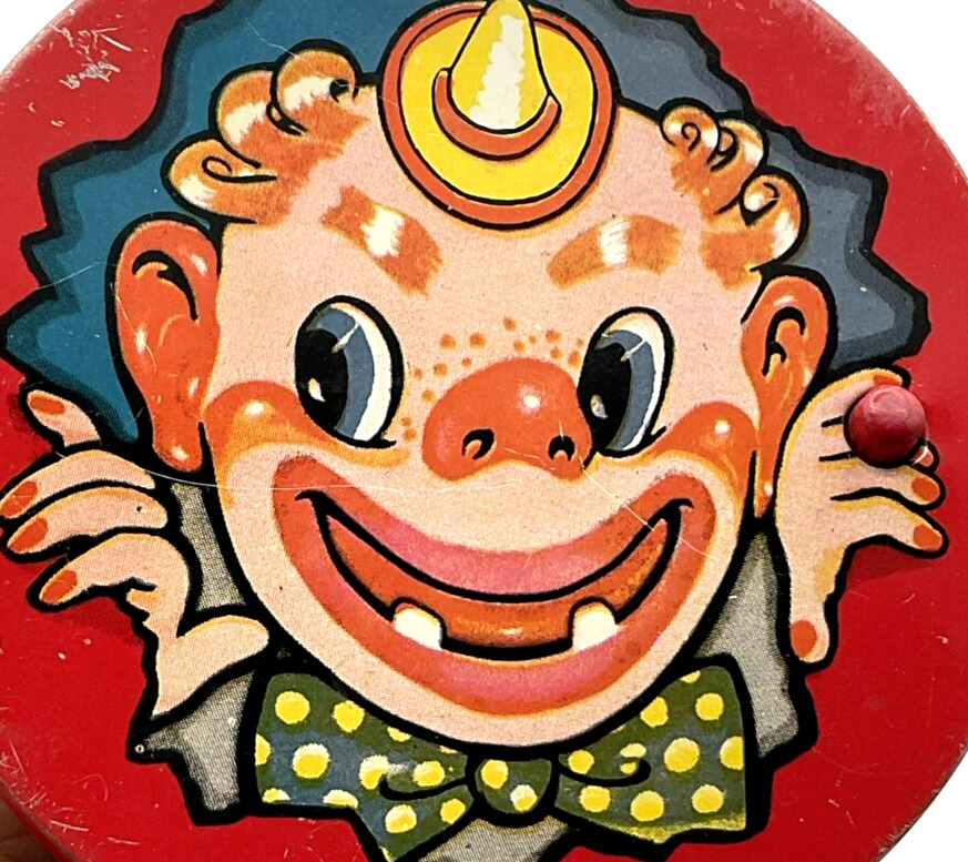 Vintage T. Conn Noise Maker Toothy Silly Clown New Years Party Litho Tin Toy