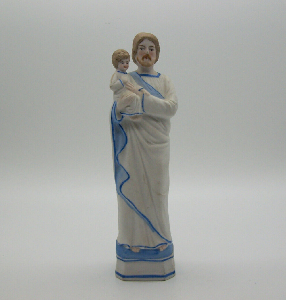 Antique bisque porcelain Saint Joseph with Child Jesus Figurine Statue Germany
