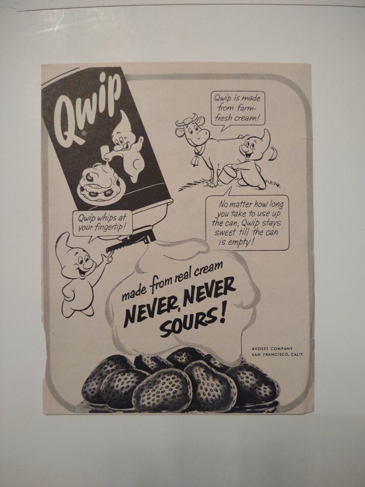 Print Ad For Qwip  Whipped Topping 1954 5x6\