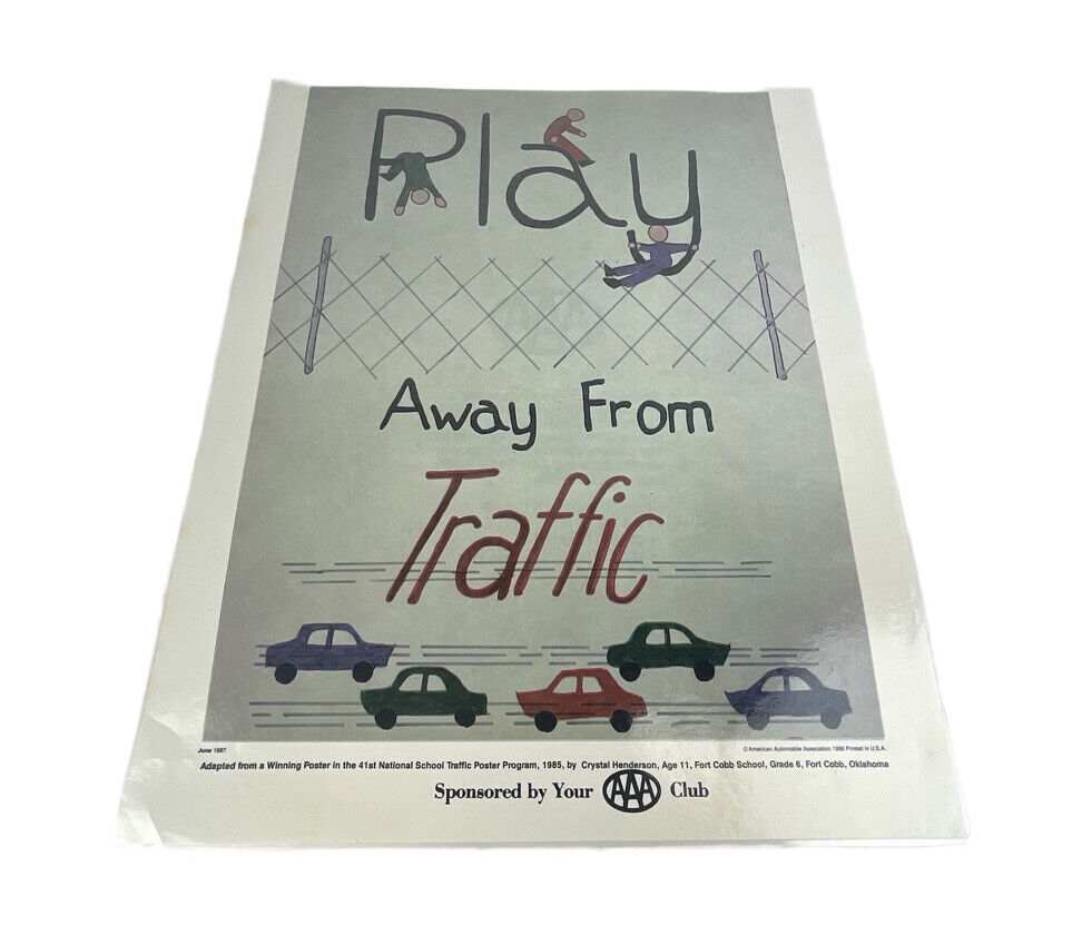Vintage 80s AAA Club Play Away From Traffic Safety 16”x20” Laminated Poster￼ USA