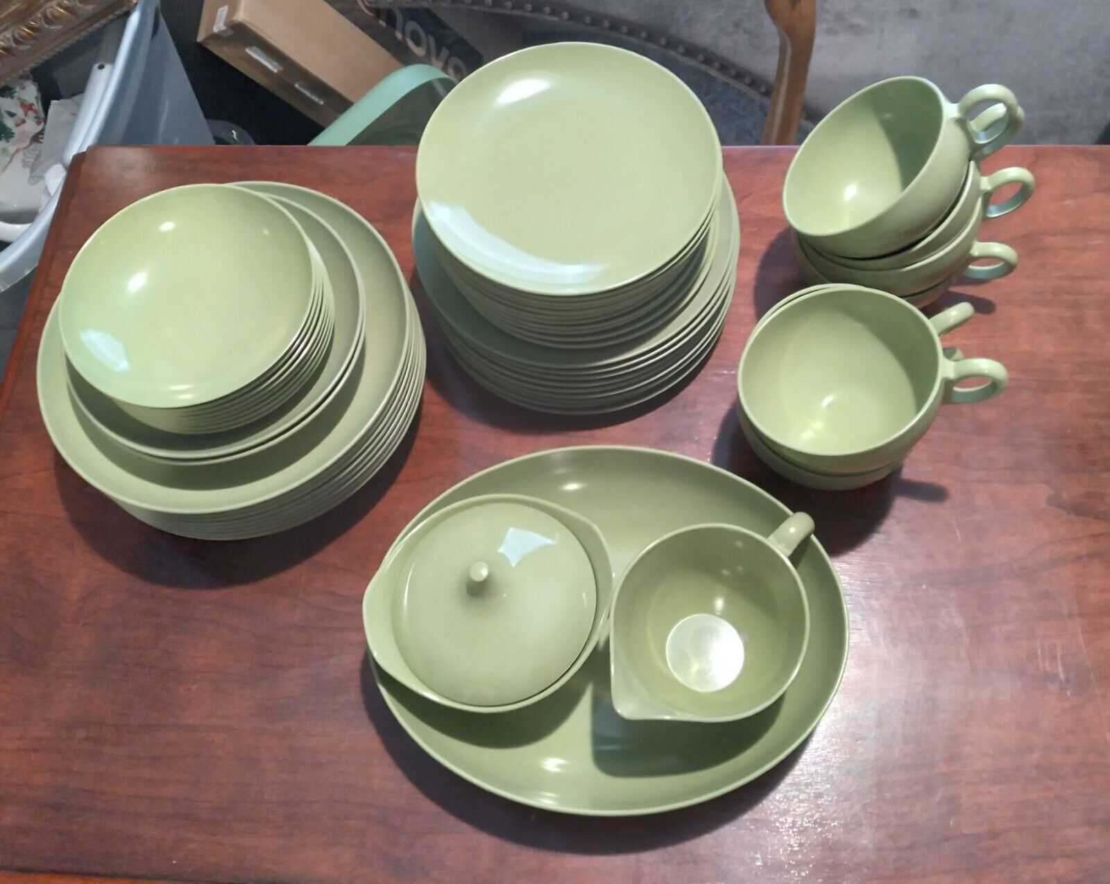 Vintage Set Of Green Melmac Dishes Marked OD