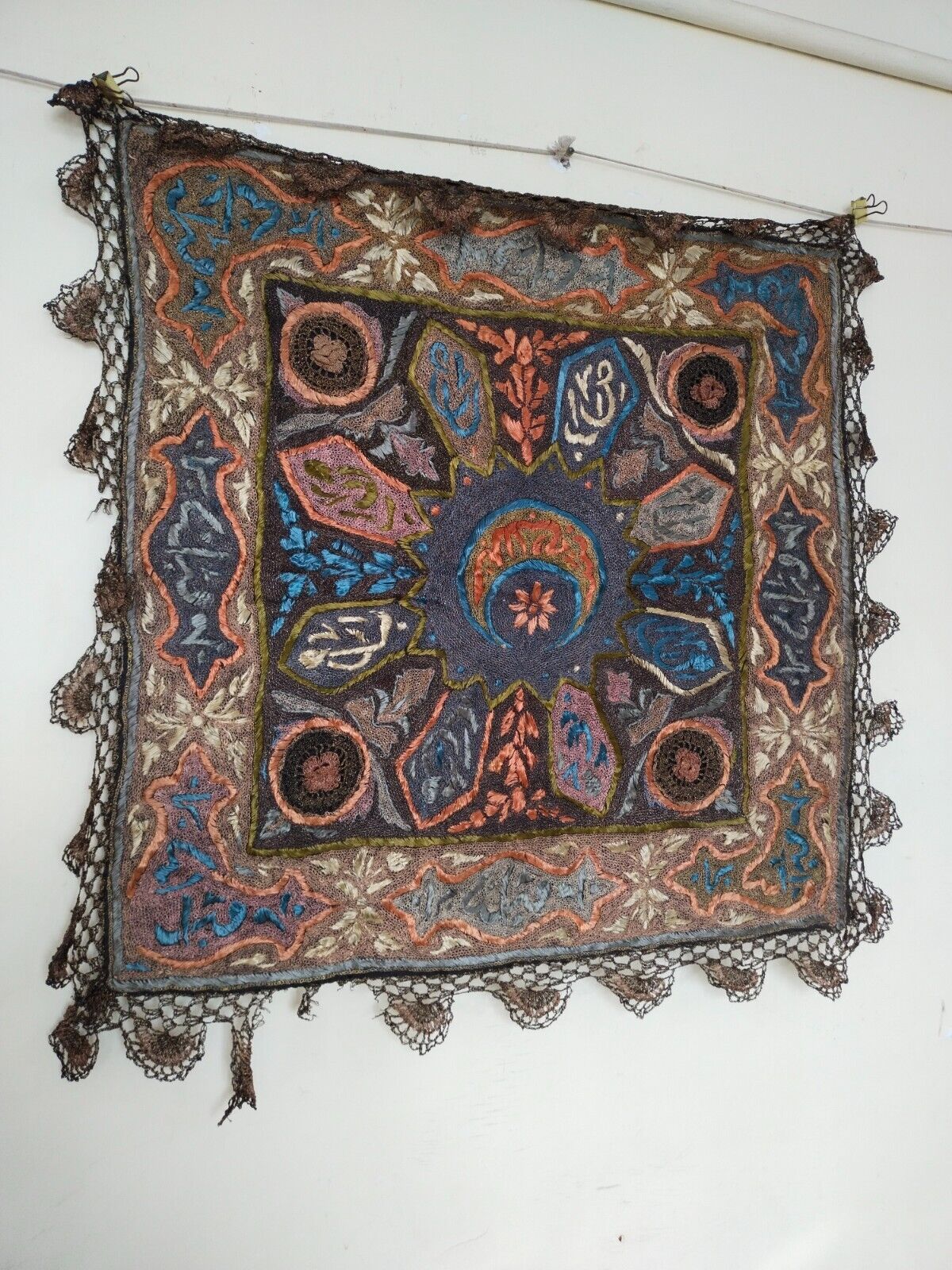Antique ottoman Turkish silk and metallic embroidery textile item607