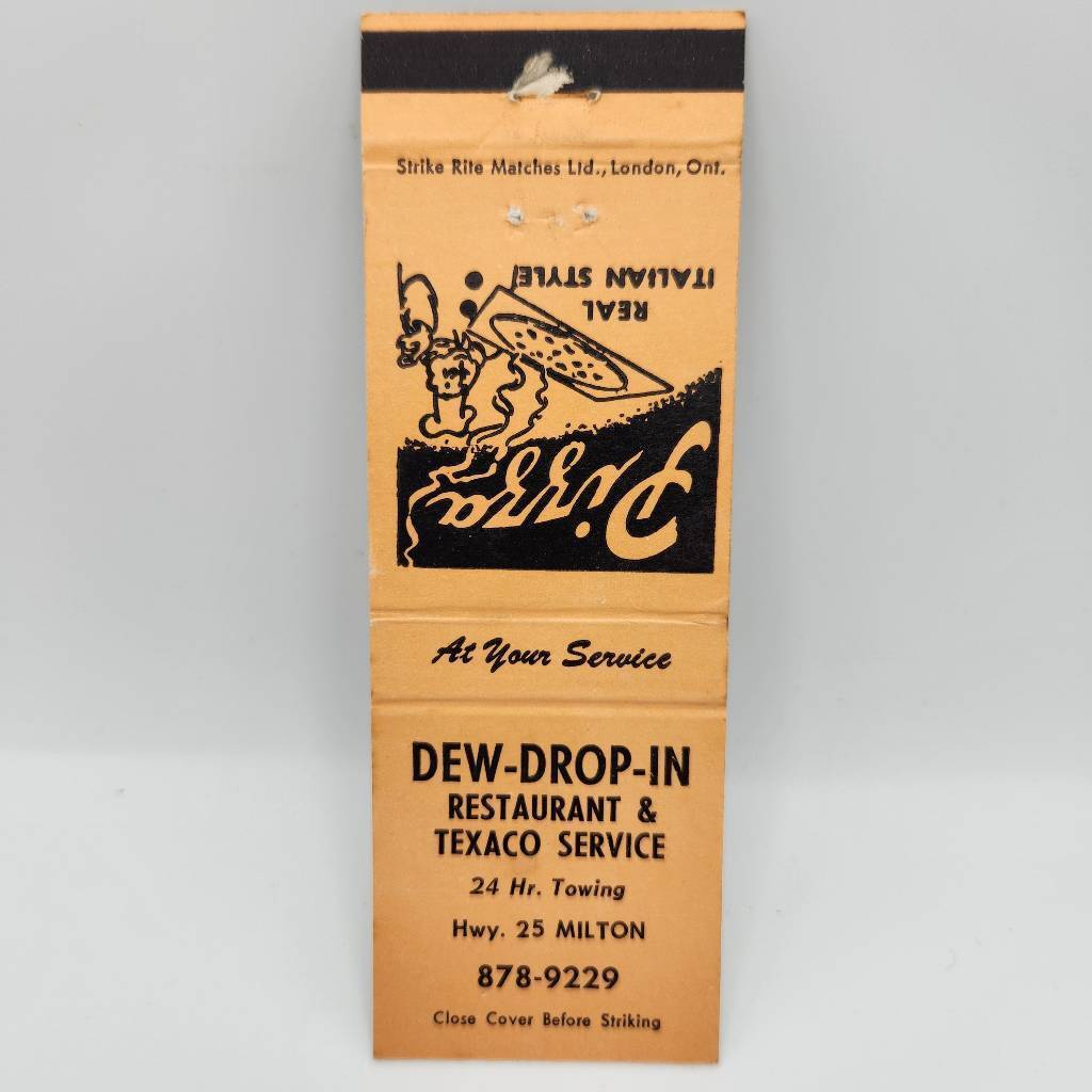 Vintage Matchbook Dew-Drop-In Texaco Restaurant Milton Ontario Canada