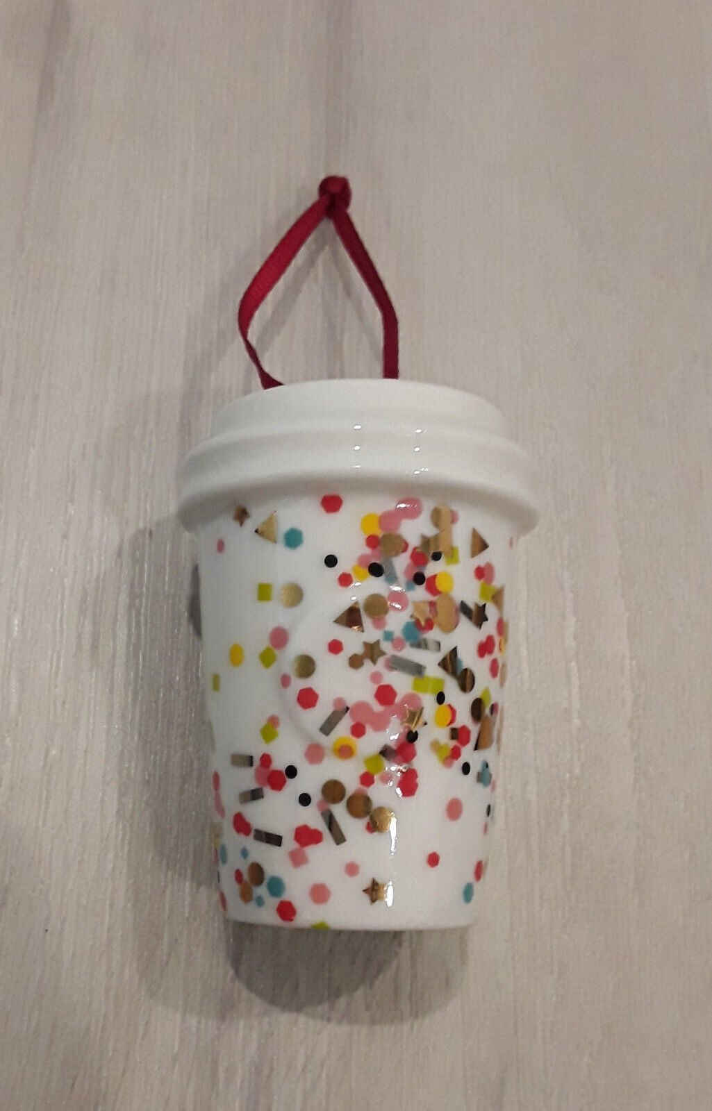 Starbucks 2015 Holiday Miniature Confetti & White To-Go Coffee Tea Cup Ornament