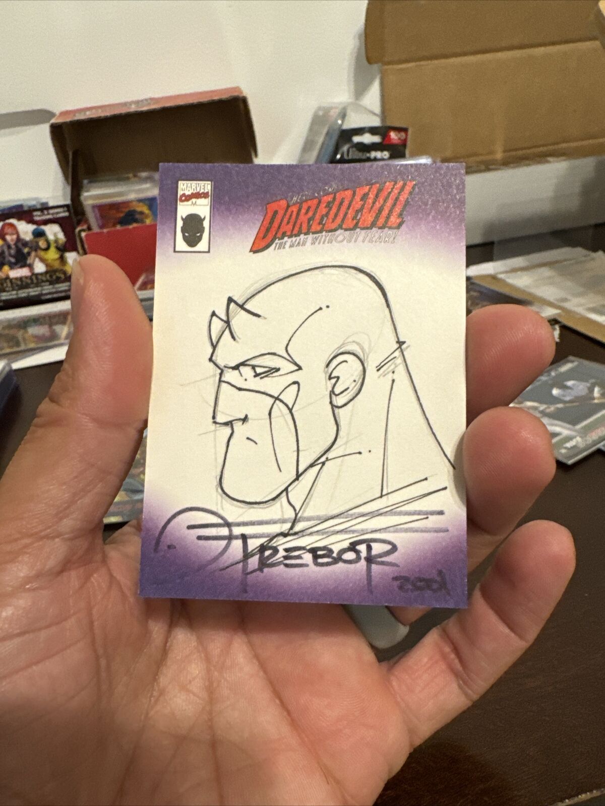 Daredevil Custom Cover 2001 Topps Marvel Legends Sketch Card by Roberto Flores