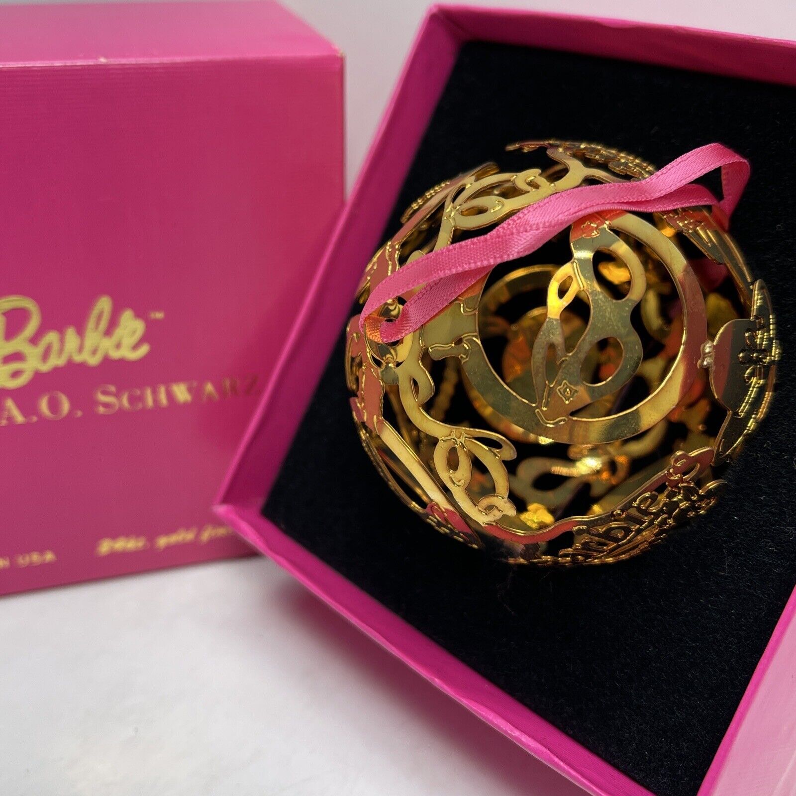 BARBIE at FAO Schwarz 24kt Gold Finish Sphere Ball with Icon Cut-Outs 744946 NEW