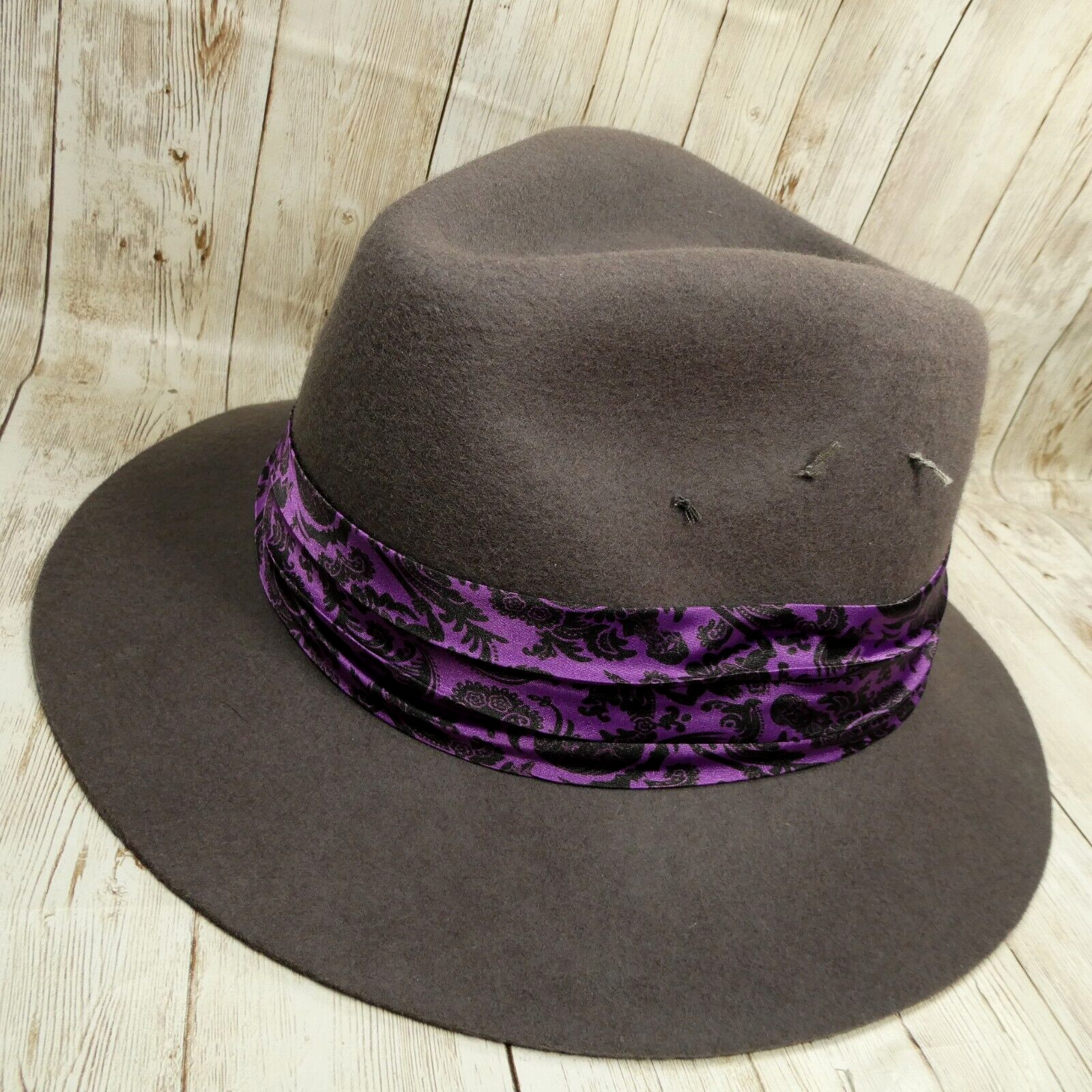Disney Parks Haunted Mansion Gray Purple Wool Fedora Trilby Hat - Missing Pins