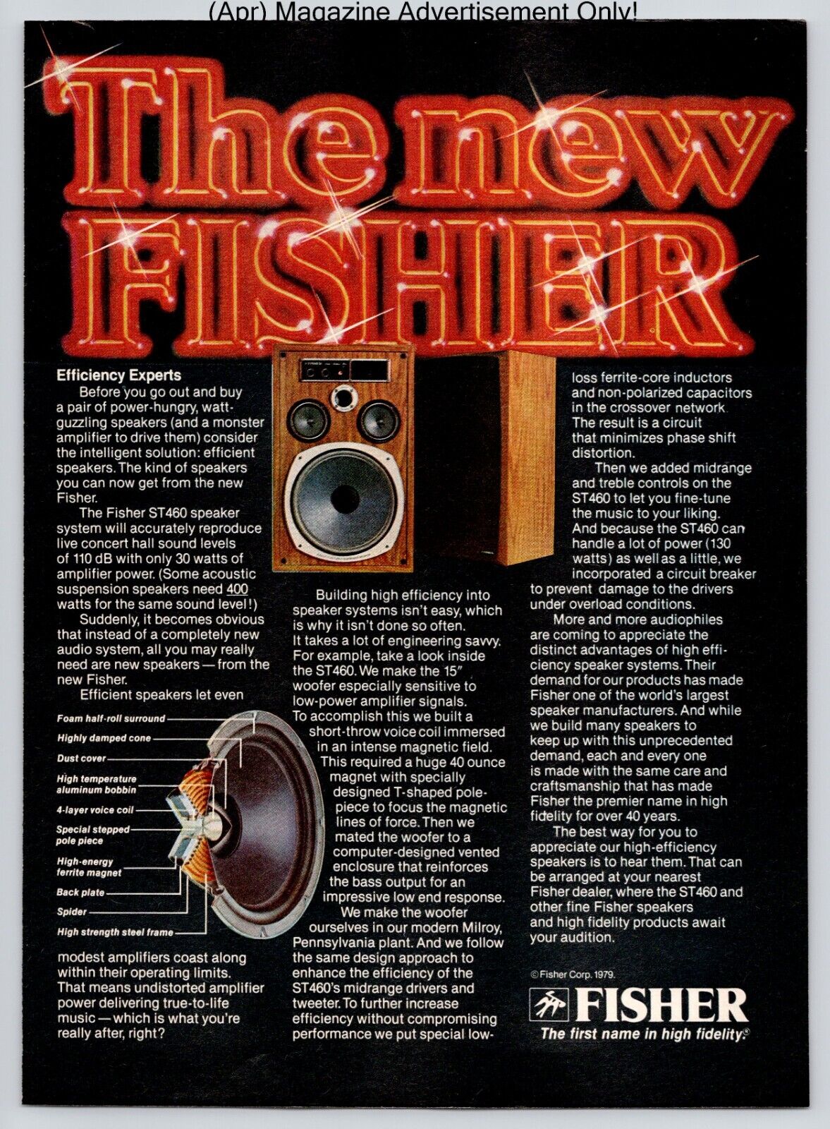 Fisher ST460 Speaker System Promo Vintage 1980 Full Page Print Ad