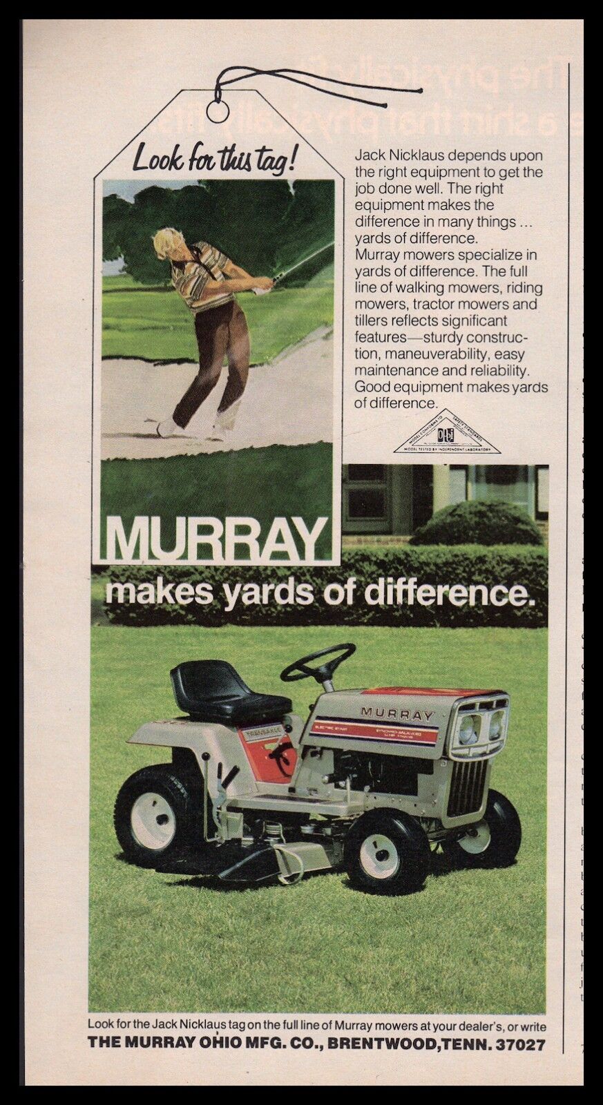 1977 JACK NICKLAUS Golfer Golf Pro Murray Riding Lawn Mower Print Photo AD