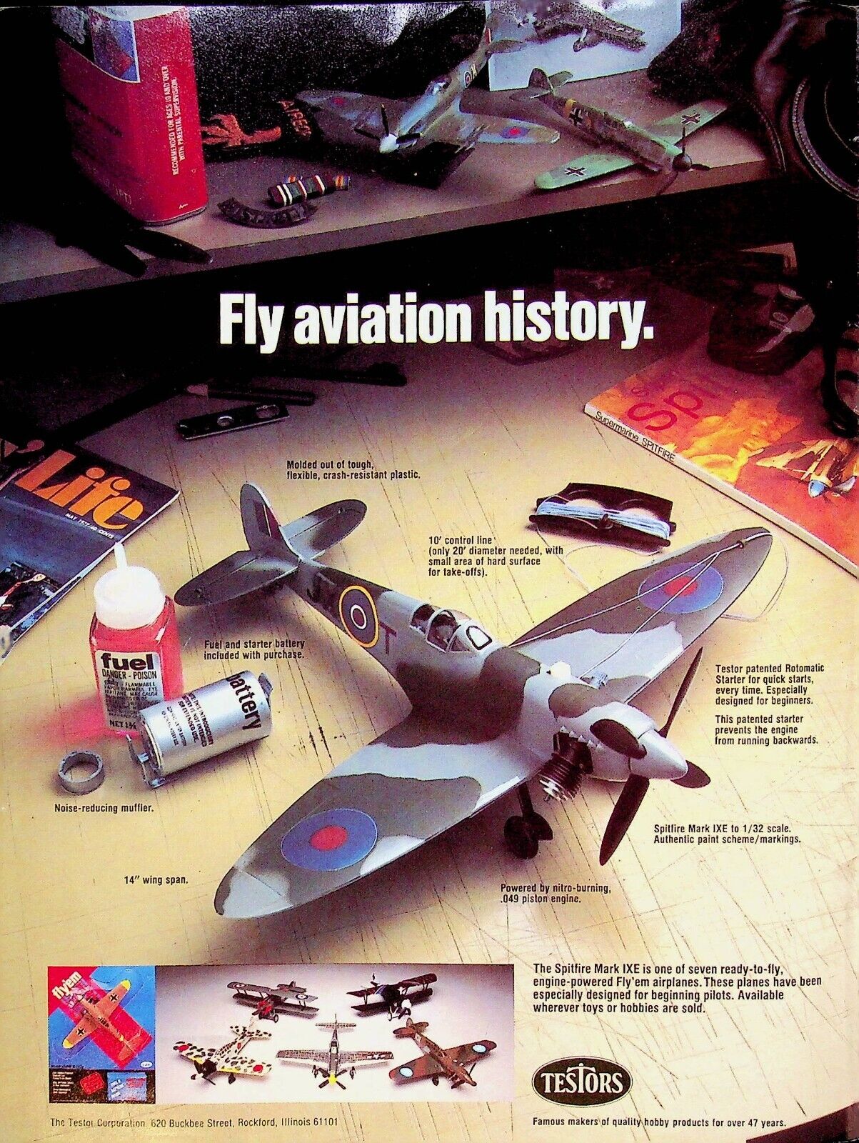 1977 Testors Model Airplane Spitfire Mark IXE Vintage Print Ad Ready to Fly
