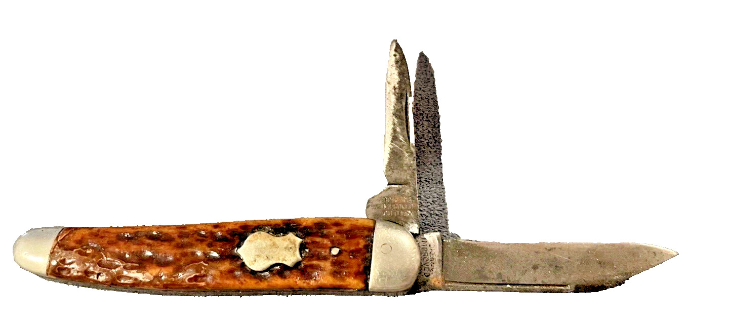 Vintage (1899-1920) Boker\'s Improved Cutlery 2 blade Jack knife bone hd--2871.23