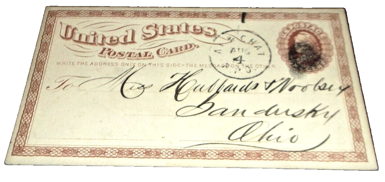 AUGUST 1873 SOUTHERN RAILWAY ATLANTA & CHATTANOOGA RPO HANDLED POST CARD