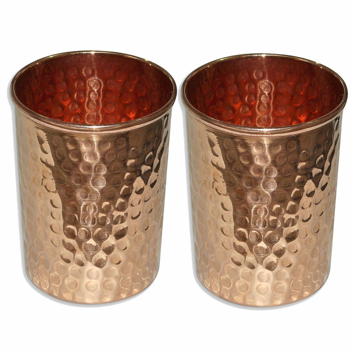 New Copper Hammered Set of-2 Water Cup Tumbler Indian Handmade Health Yoga