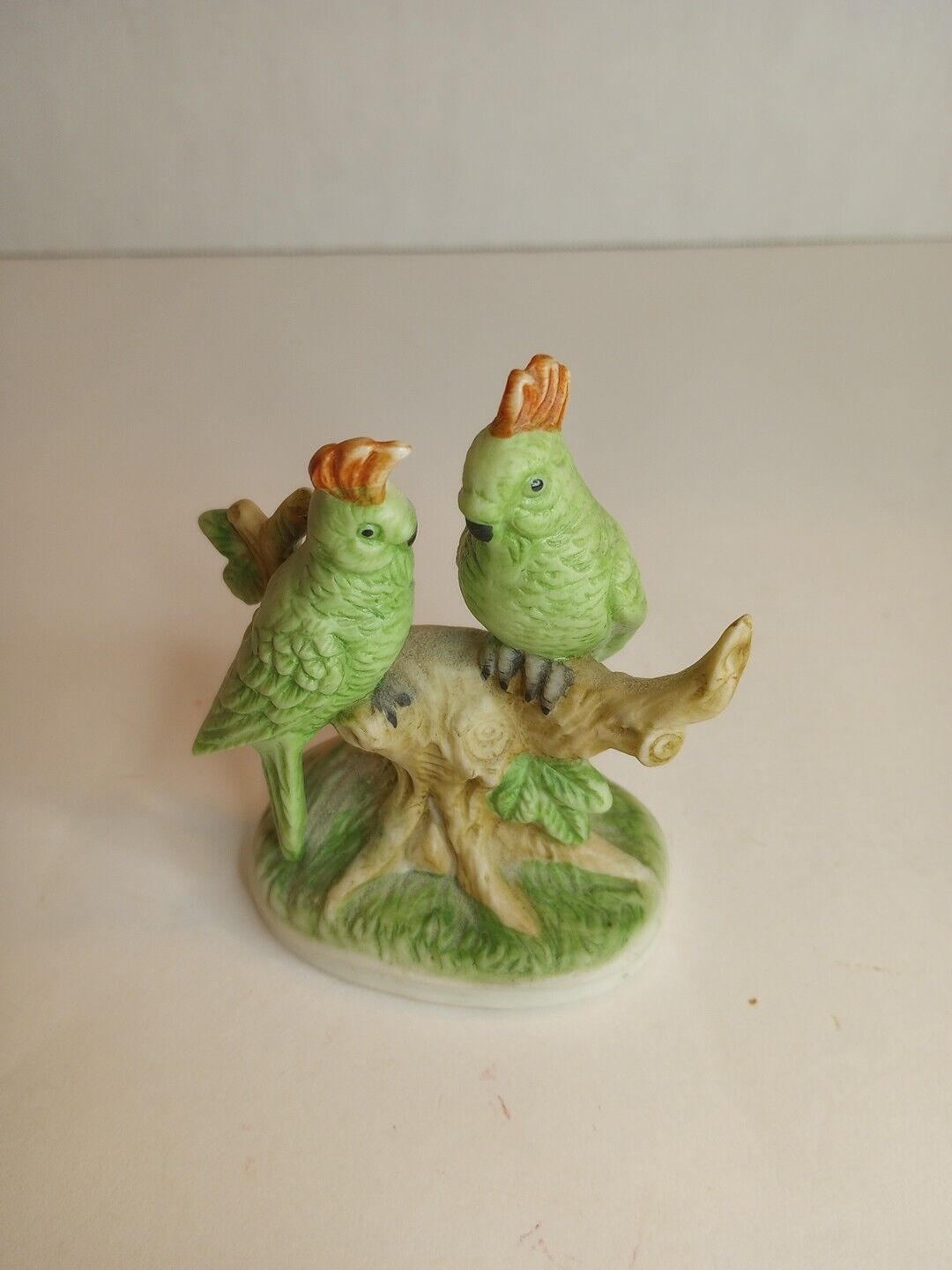 Vintage Green Porcelain Cockatoos Parrots Figurine Marked 122773A Sample 
