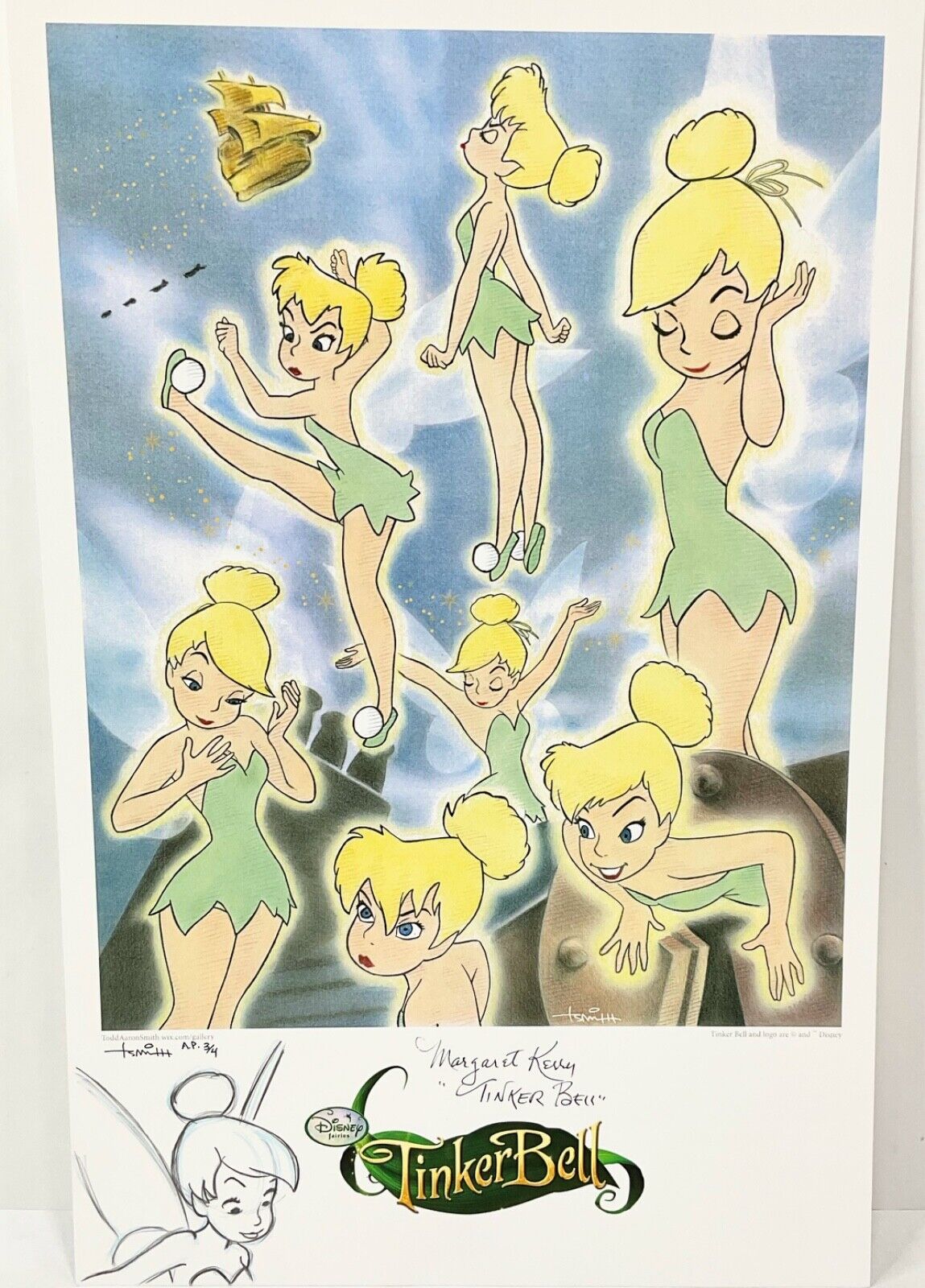 Tinker Bell Illustration Hand Signed by Todd Aaron Smith & Margaret Kerry Rare
