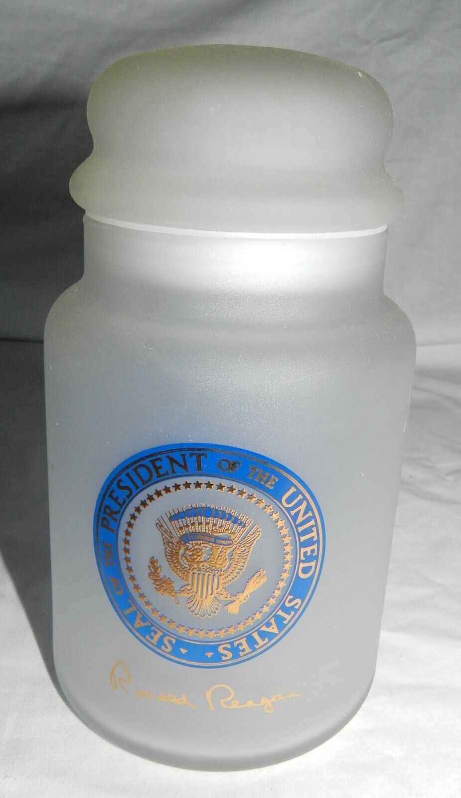 Vintage Frosted Glass Jar - George HW Bush Presidential Helicopter Squadron - 1