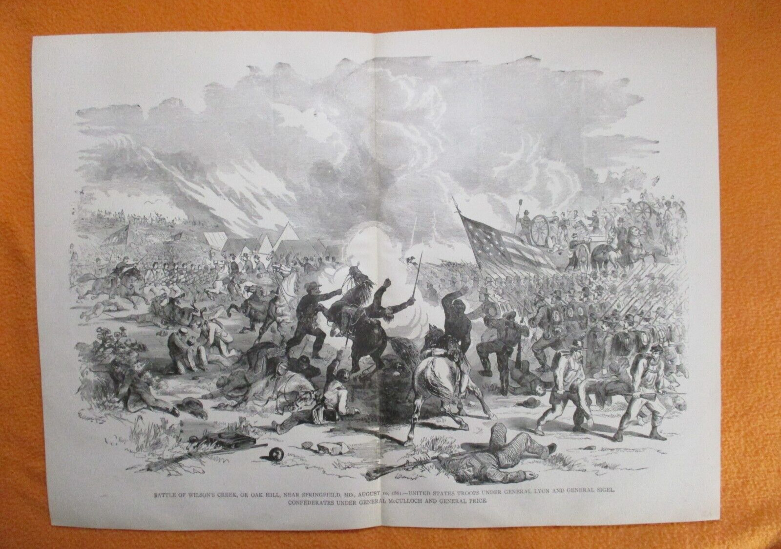 1885 Civil War Print - Battle of Wilson\'s Creek or Oak Hill, Missouri -NICE GIFT