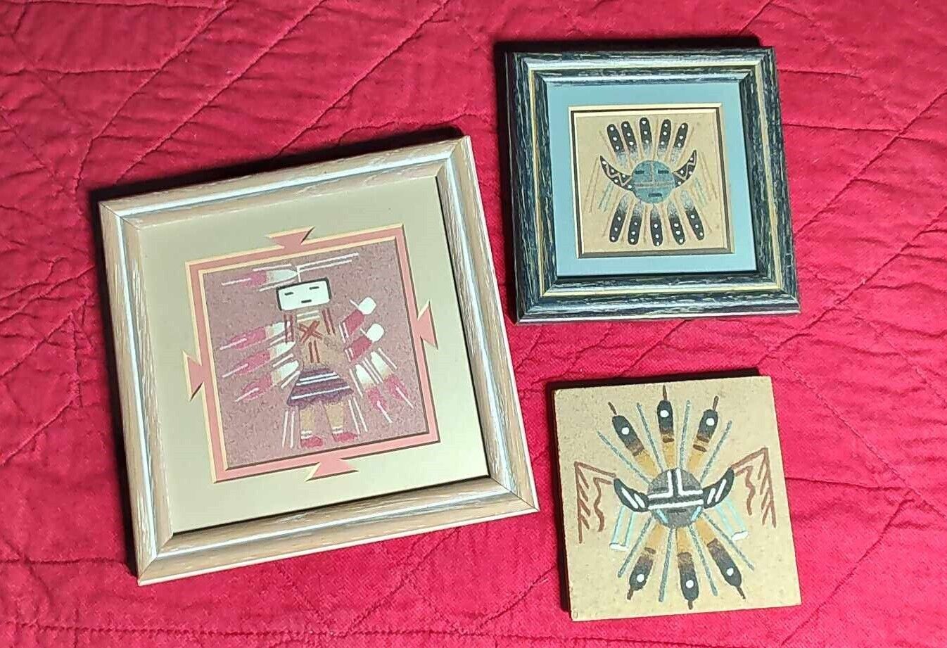 Lot off 3 Navajo Sun Sand paintings, Vintage, in Excellent Condition